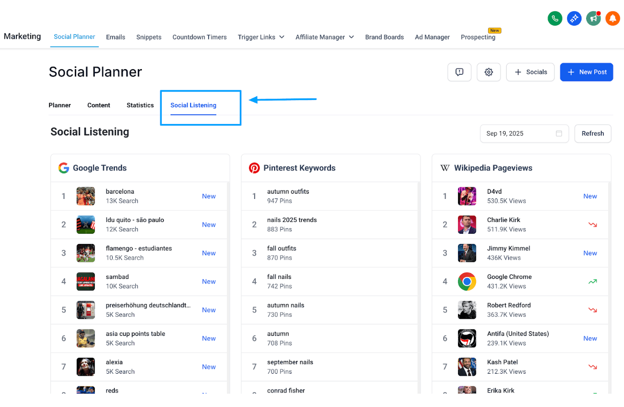 Schermata 1 — Social Planner - Social Listening