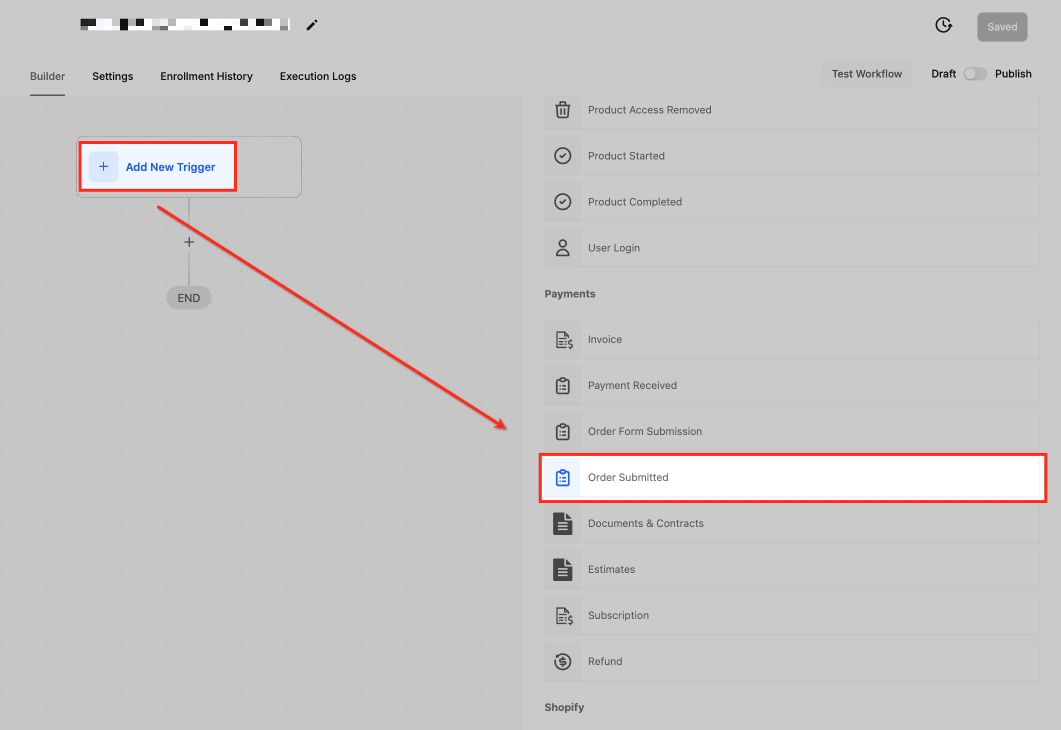 Schermata 2 — Workflow Trigger - Order Submitted