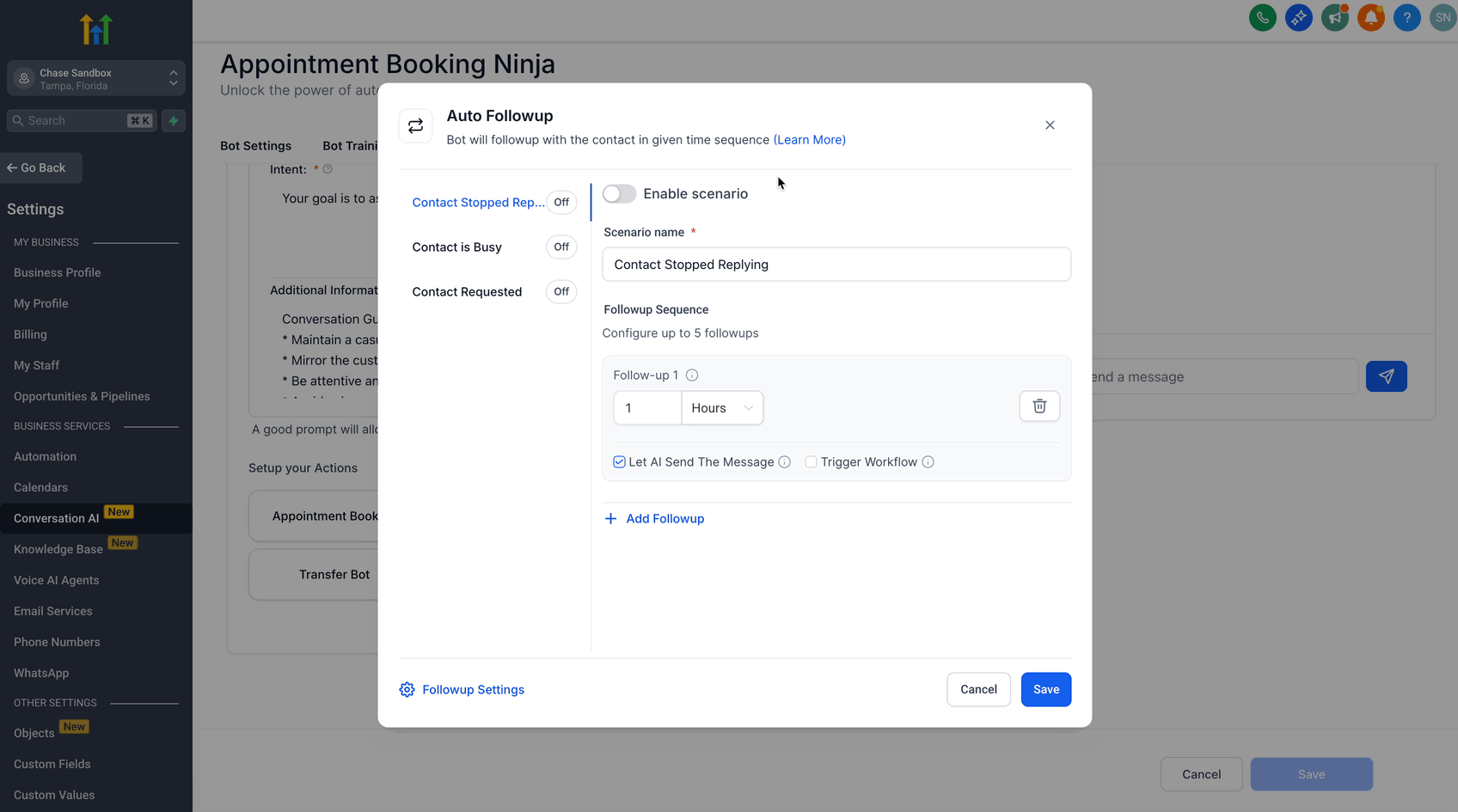 Schermata 5 — Conversation AI - Azione di Follow-Up Automatico