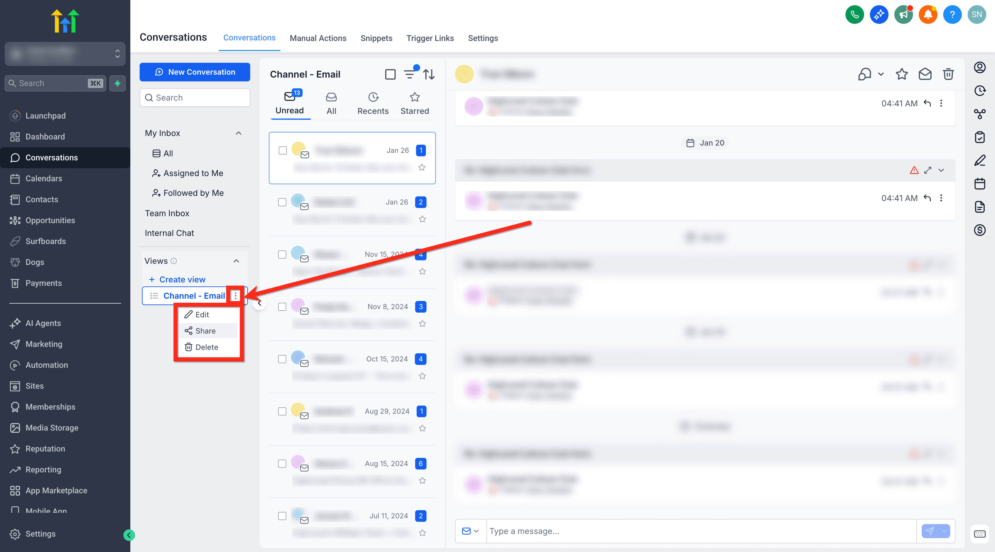 Schermata 7 — Come creare e condividere le Viste Conversazioni