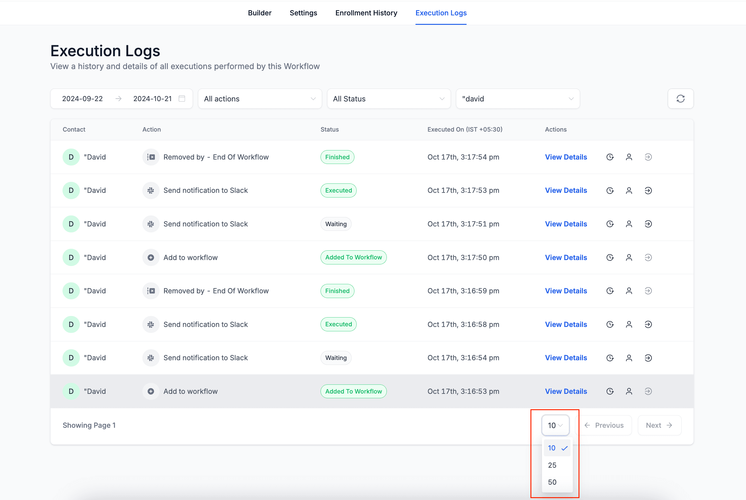 Schermata 8 — Workflow – Log di Esecuzione Migliorati e Cronologia degli Iscritti
