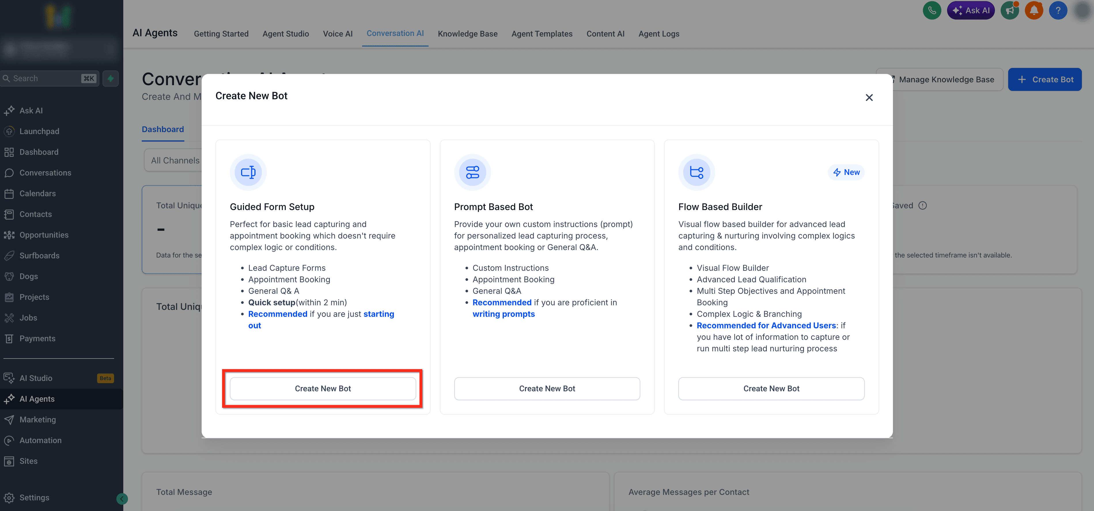 Schermata 2 — Configurazione Guidata tramite Form per Conversation AI