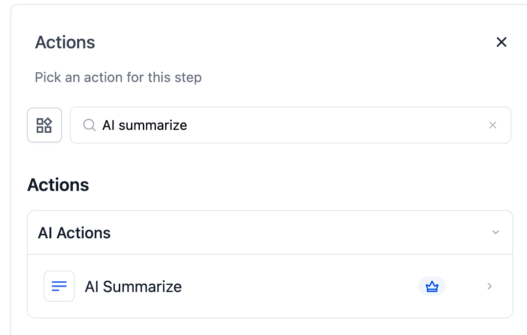 Schermata 1 — Azione Workflow - AI Summarize