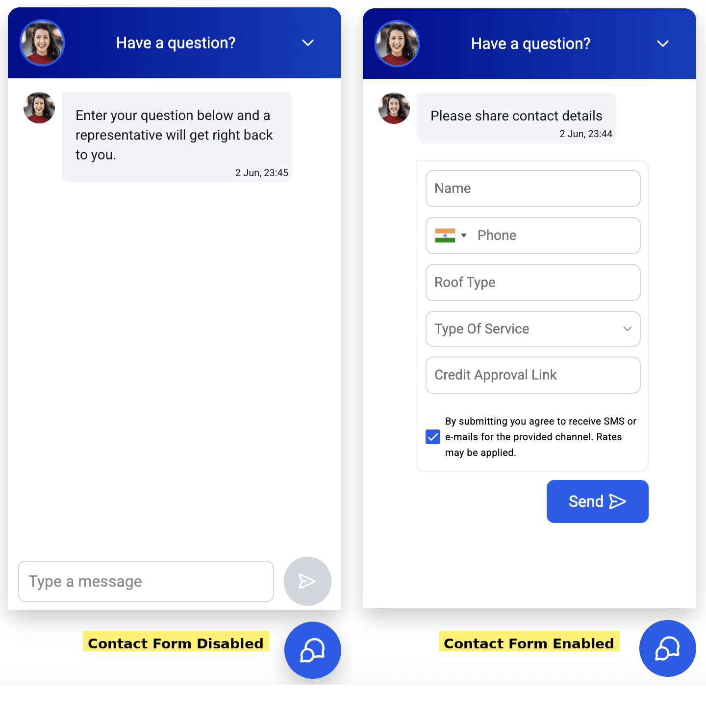 Schermata 3 — Raccogliere i dati del visitatore prima che inizi la Live Chat
