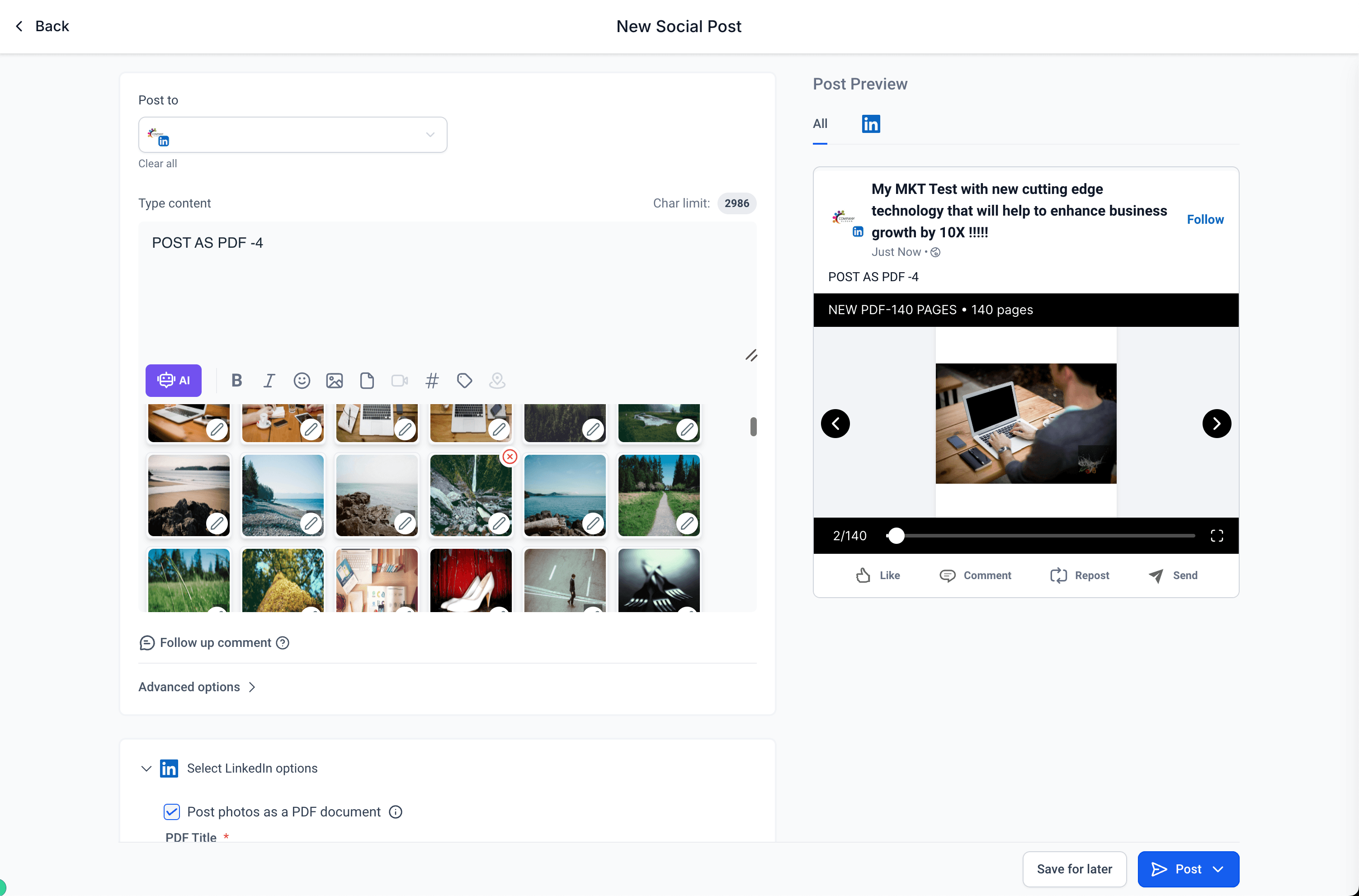 Schermata 3 — Come pubblicare PDF come foto in un post carosello LinkedIn?