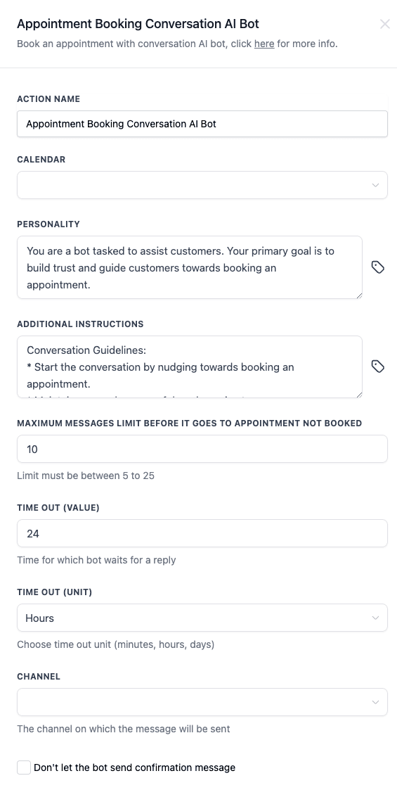 Schermata 1 — Azione Workflow - Bot AI per Prenotazione Appuntamenti via Conversazione