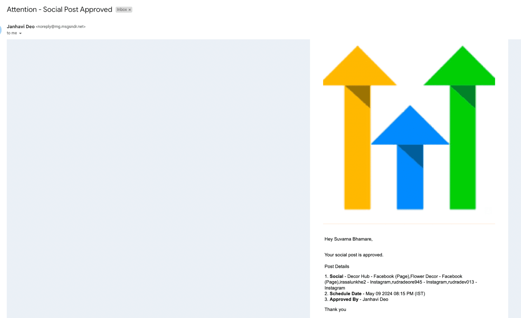Schermata 11 — Notifica email per post fallito, account scaduto e approvazione post