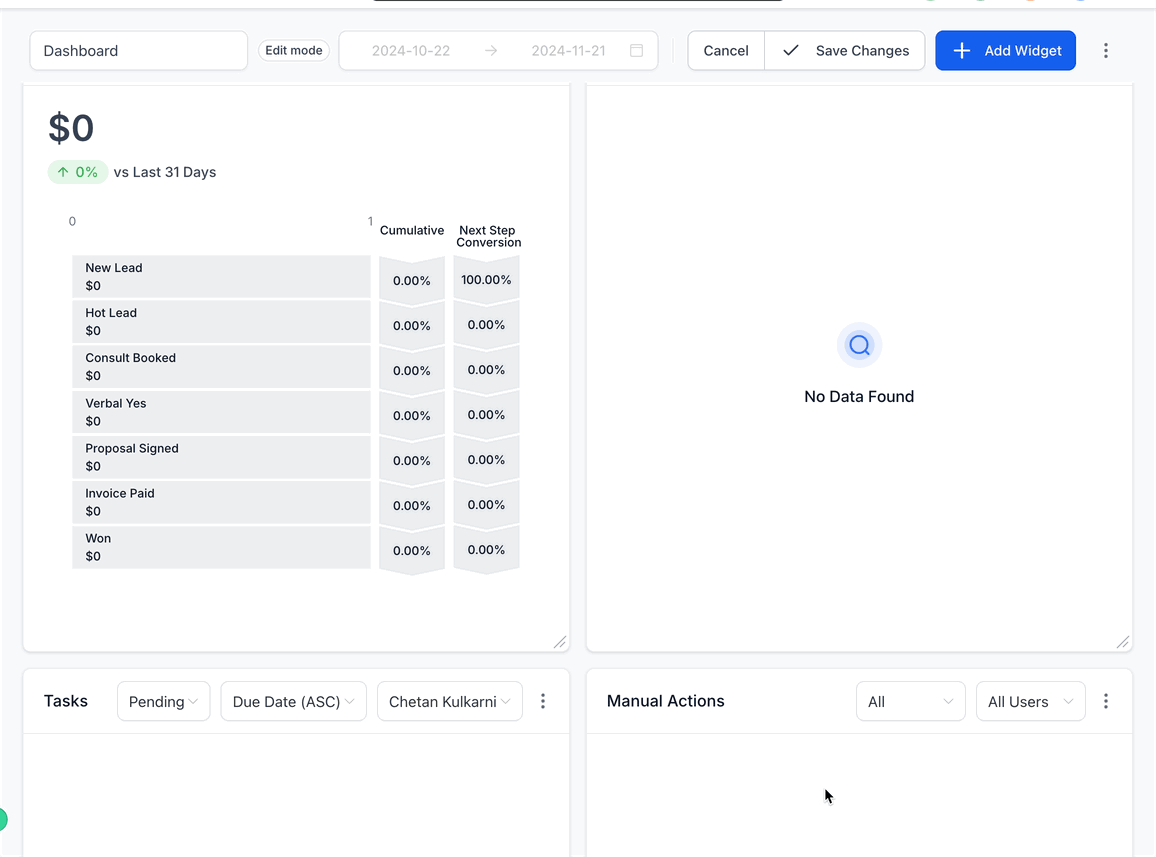 Schermata 15 — Personalizzare i Widget della Dashboard