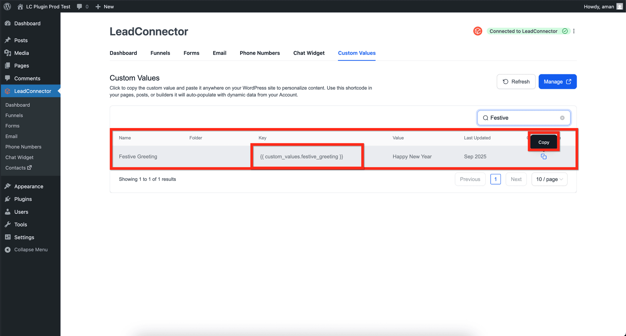Schermata 2 — Valori Personalizzati in WordPress