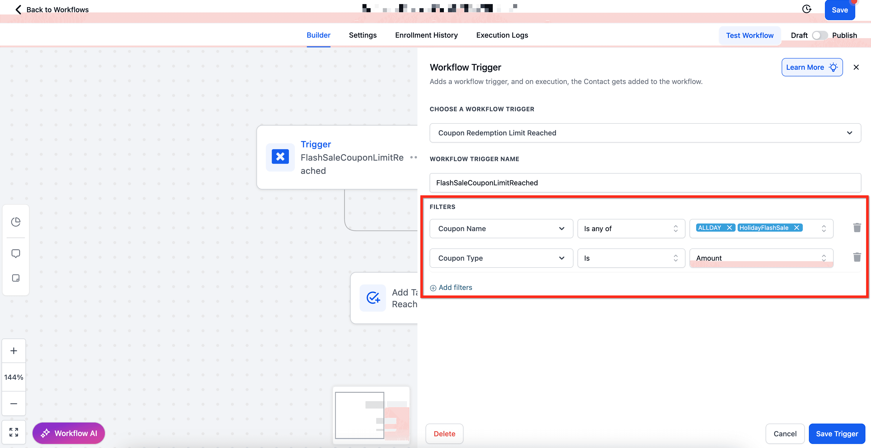 Schermata 4 — Workflow Trigger - Limite di Riscatto Coupon Raggiunto
