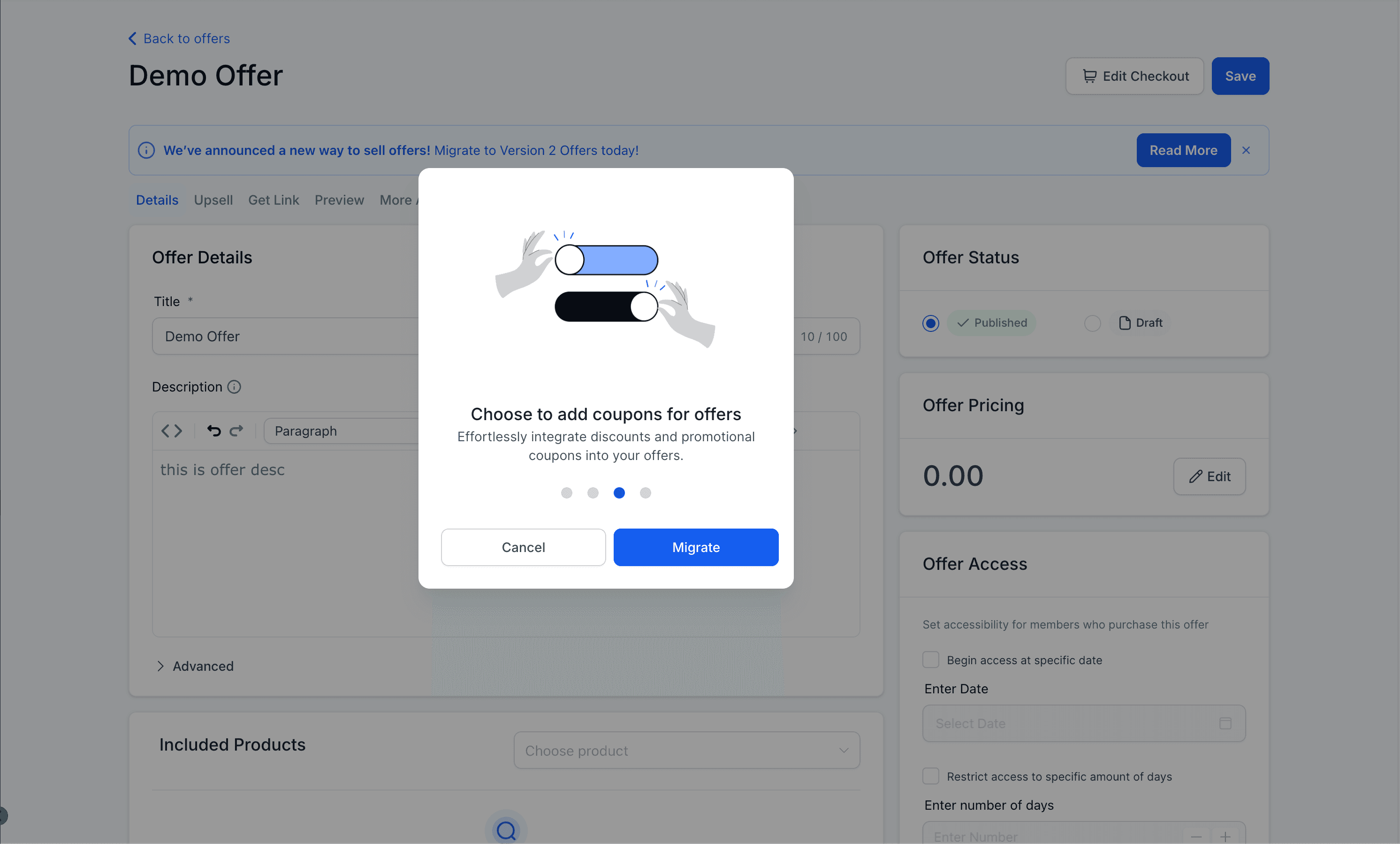 Schermata 5 — Membership: File Audio nei Corsi + Migrazione Offerte v2