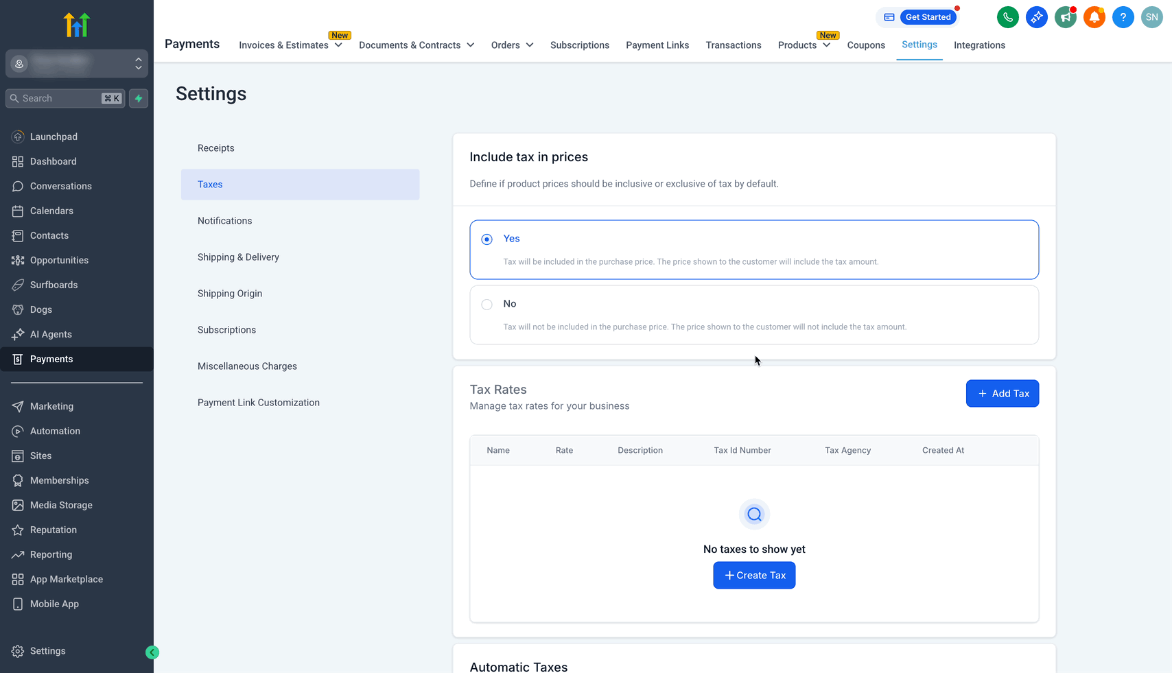 Schermata 3 — Come configurare e usare le Tasse Automatiche Internazionali