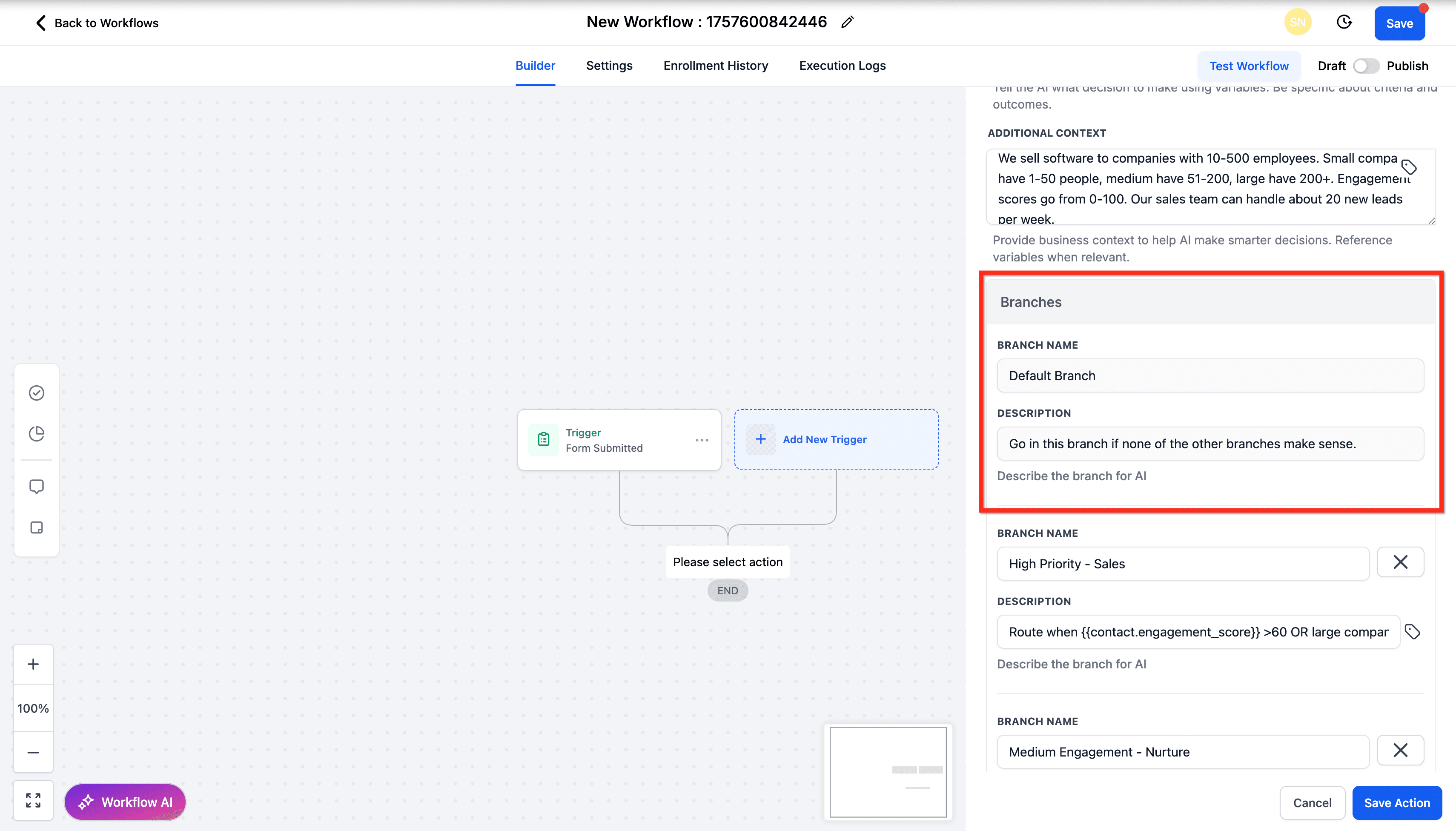 Schermata 5 — Azione Workflow - AI Decision Maker
