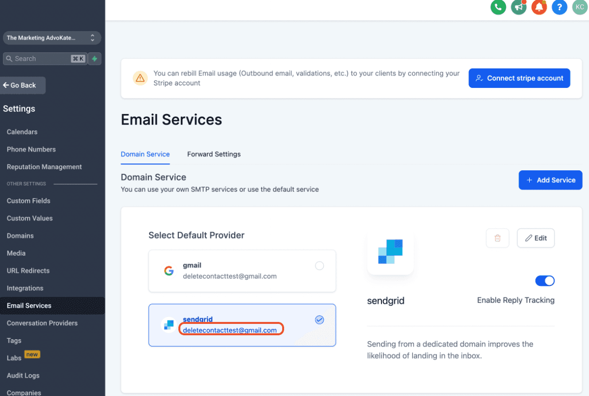 Schermata di configurazione SMTP con il campo email del mittente da verificare per individuare la discrepanza