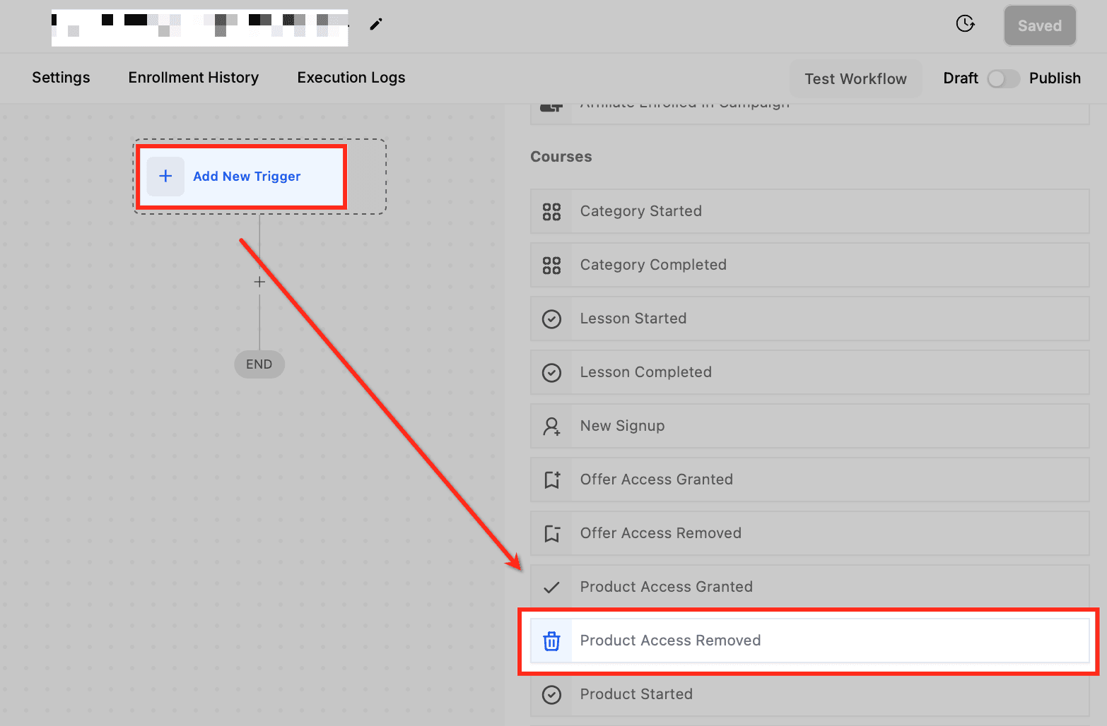 Schermata 1 — Workflow Trigger - Accesso al Prodotto Rimosso