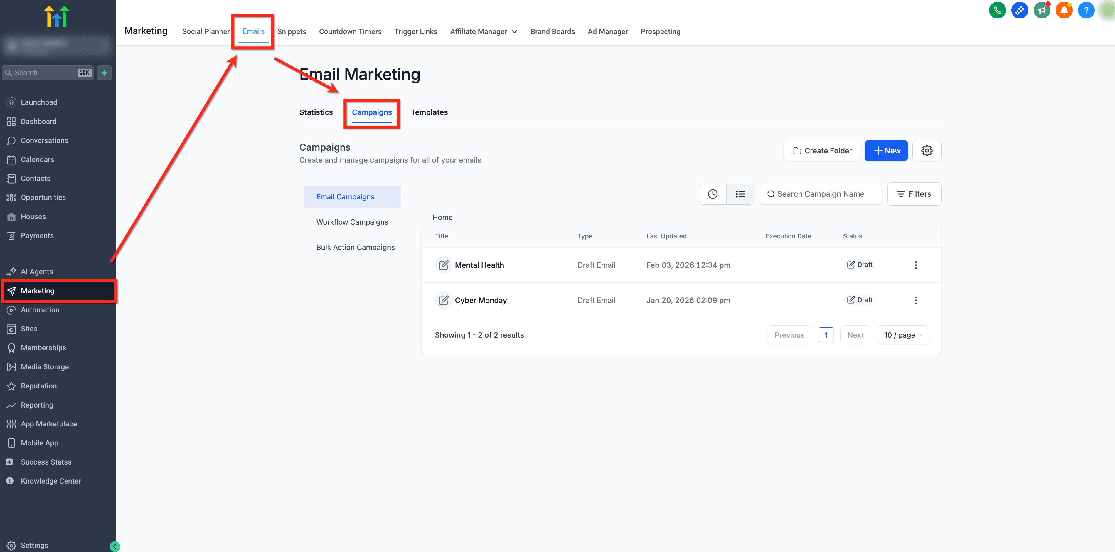 Schermata 1 — Usare l'elemento Inline Form/Survey nelle campagne email