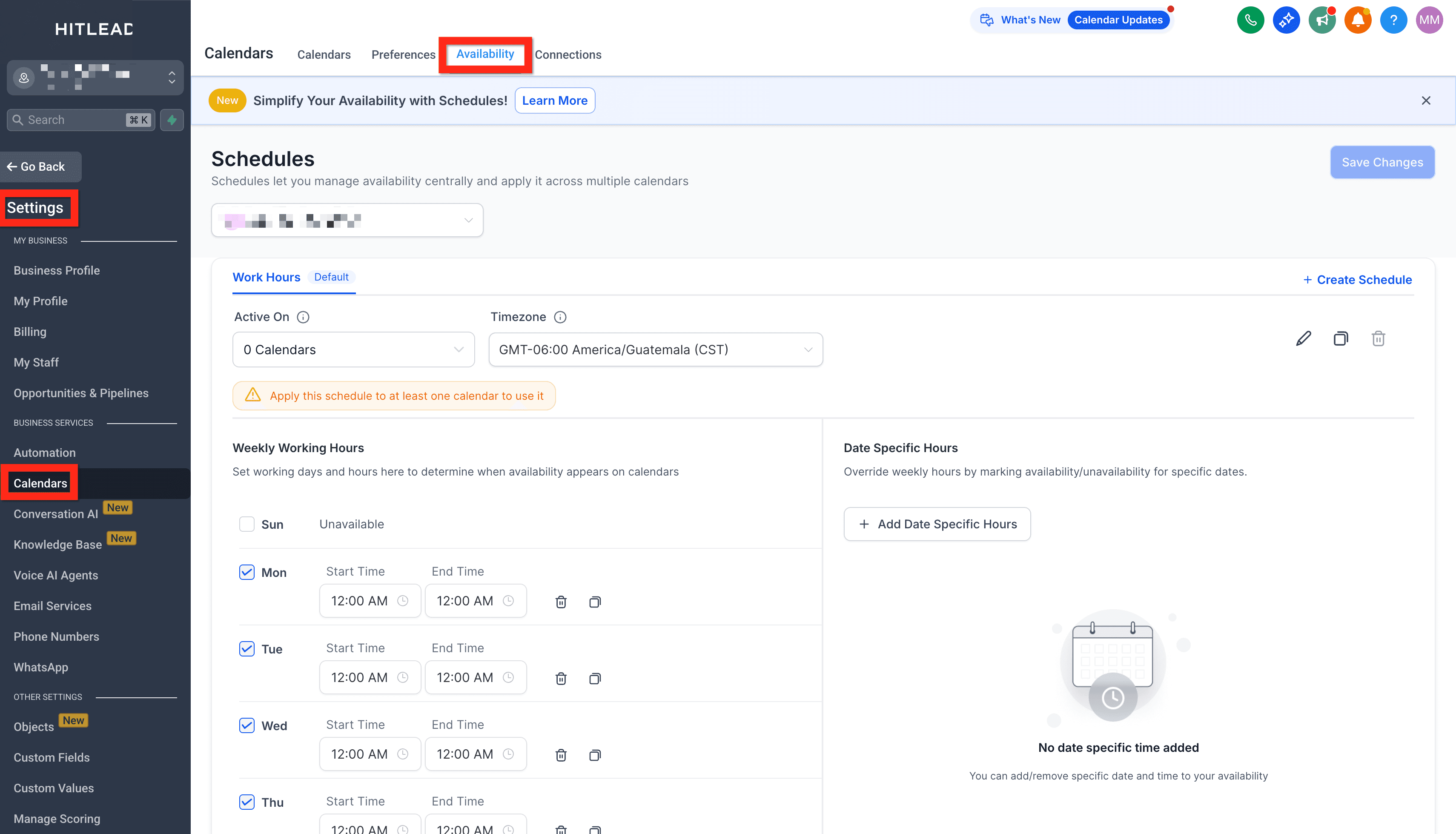 Schermata 1 — Schedule - Gestione Centralizzata della Disponibilità