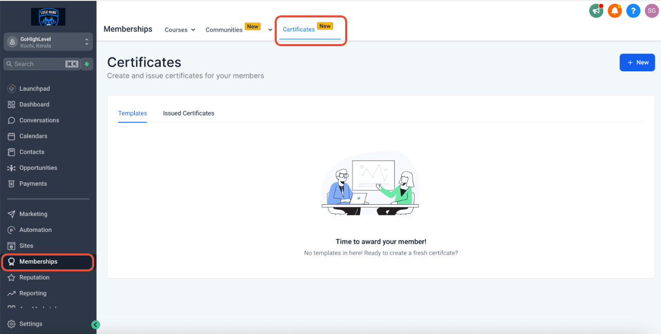 Certificates nella barra laterale
