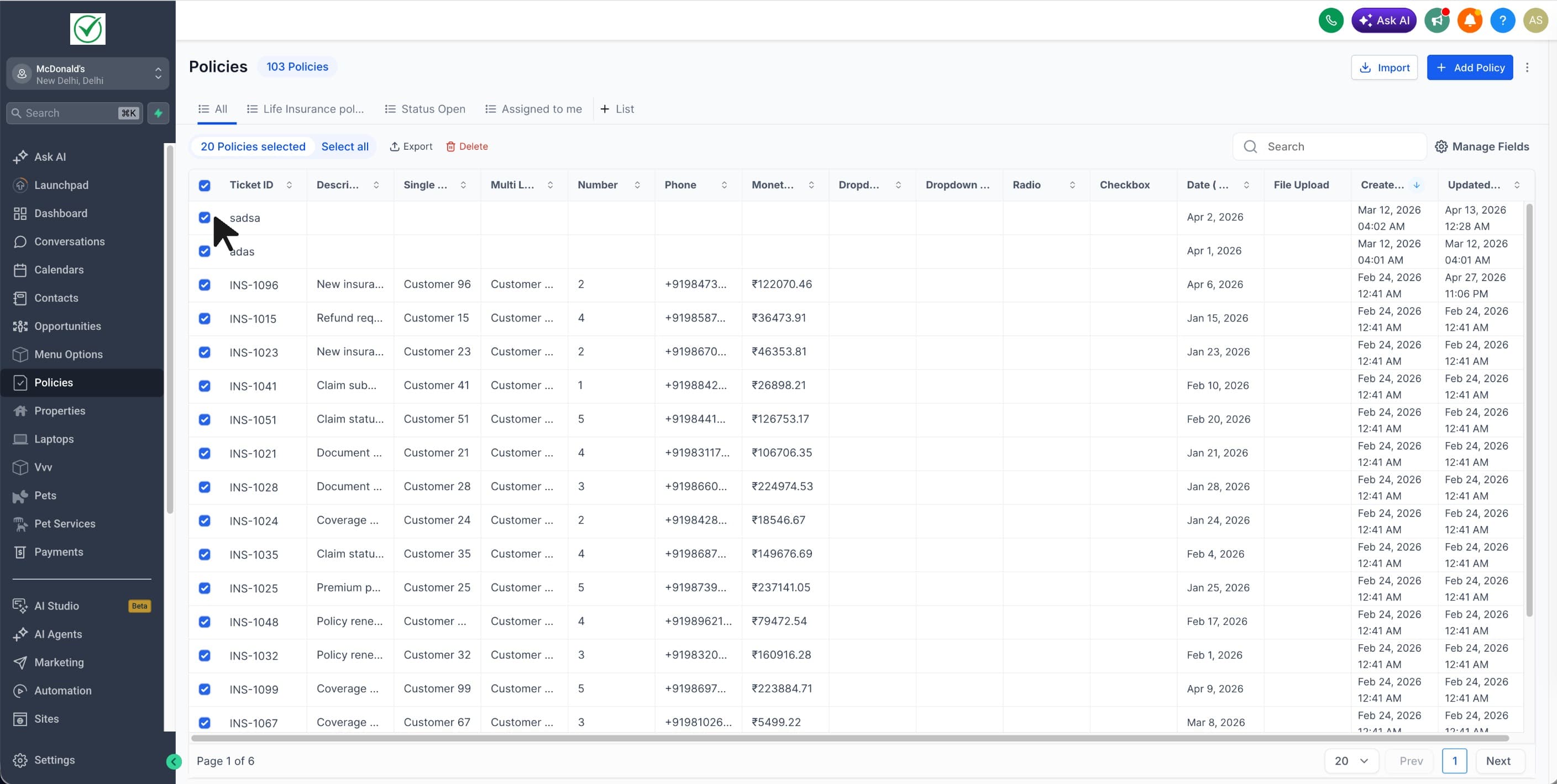 Schermata 1 — Eliminazione in blocco dei record di Custom Object