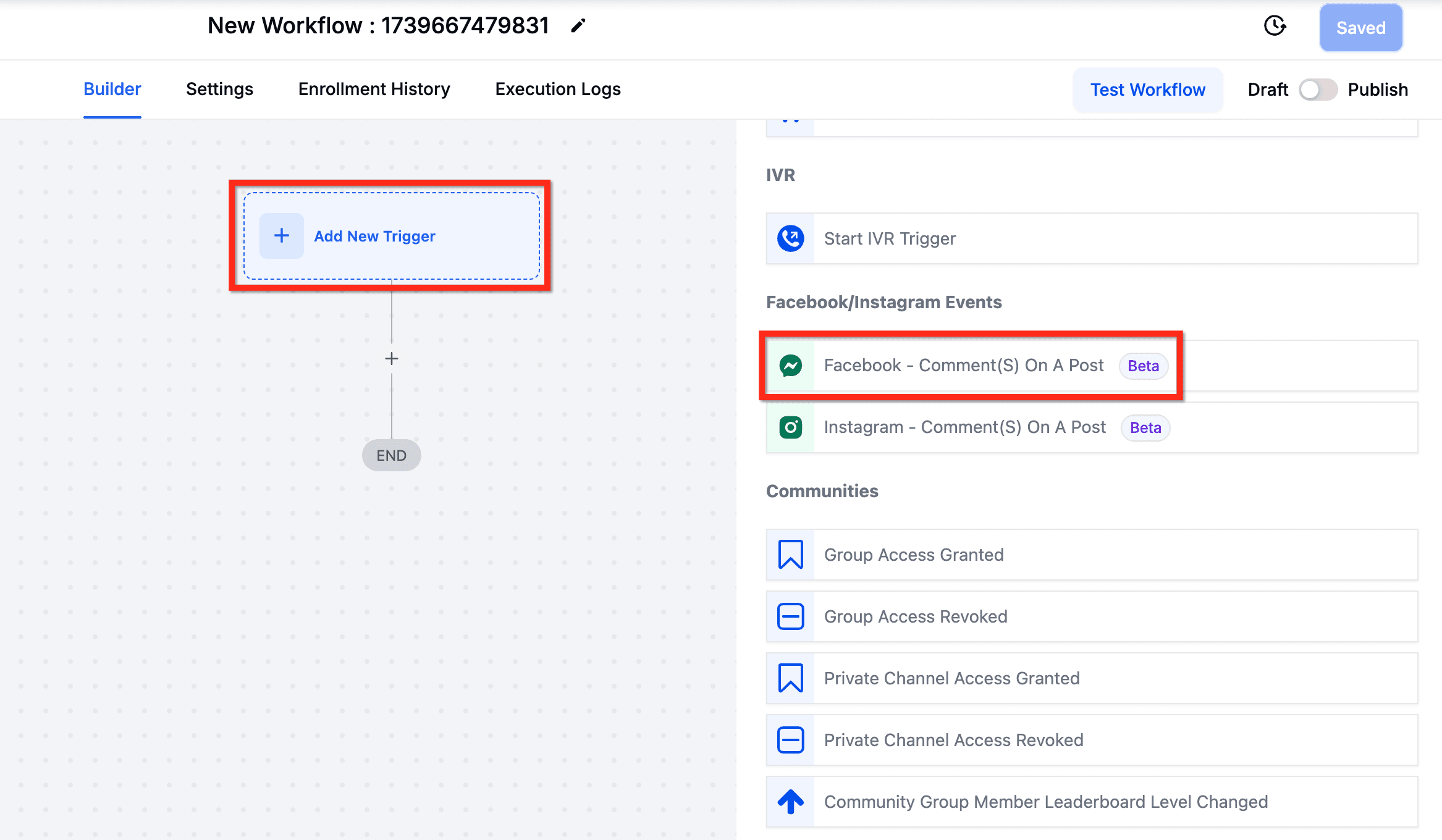 Schermata 2 — Workflow Trigger - Commento/i Facebook su un Post