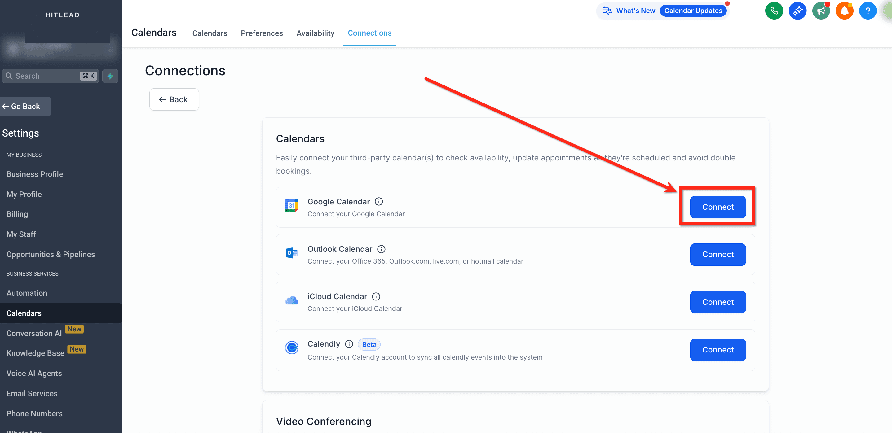 Schermata 3 — Integrare Google con i Calendari HITLEAD