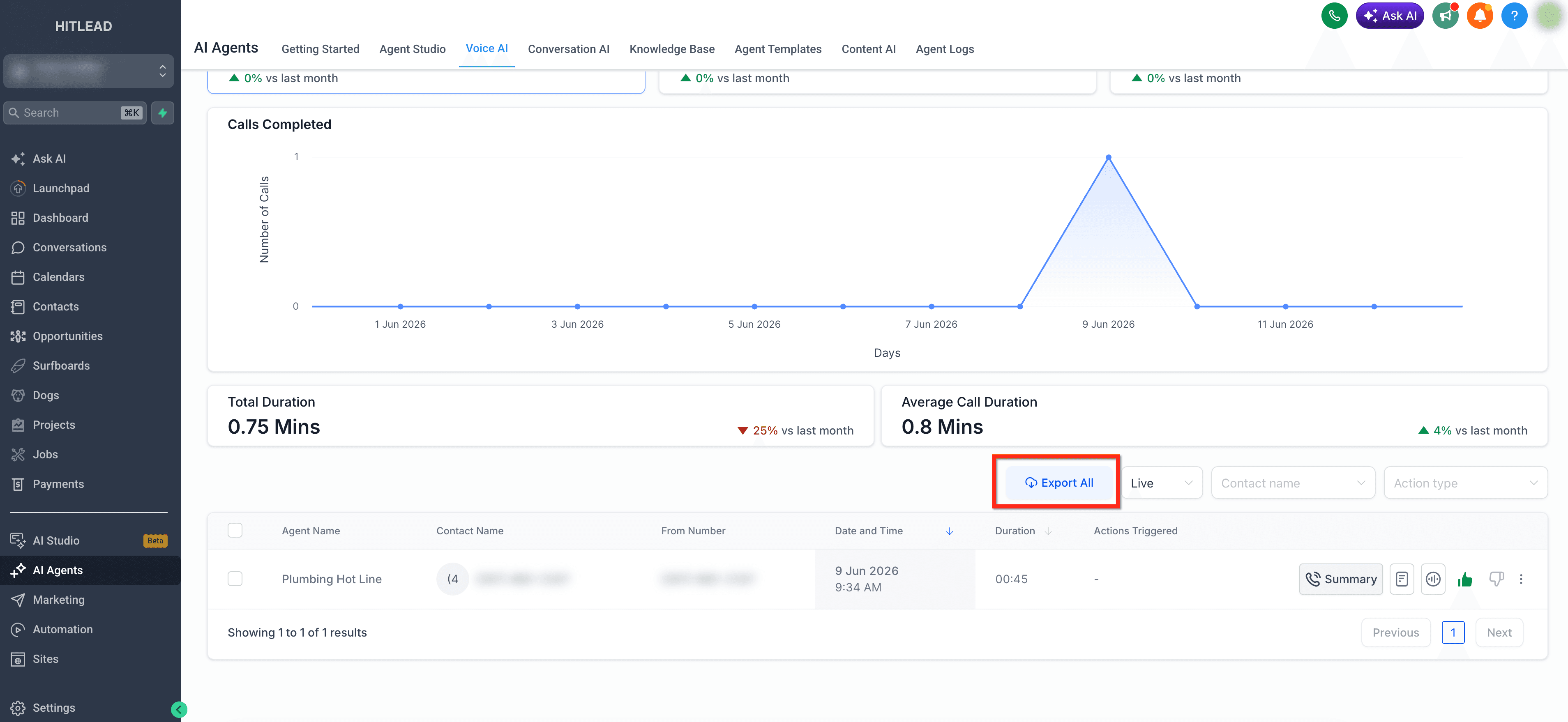 Schermata 8 — Log delle Chiamate per gli Agenti Voice AI