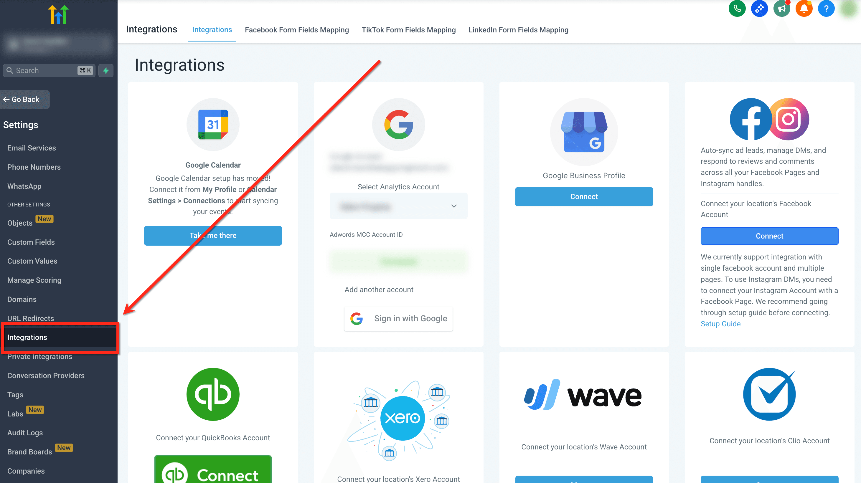 Schermata 2 — Guida passo per passo all'integrazione di Facebook in HITLEAD