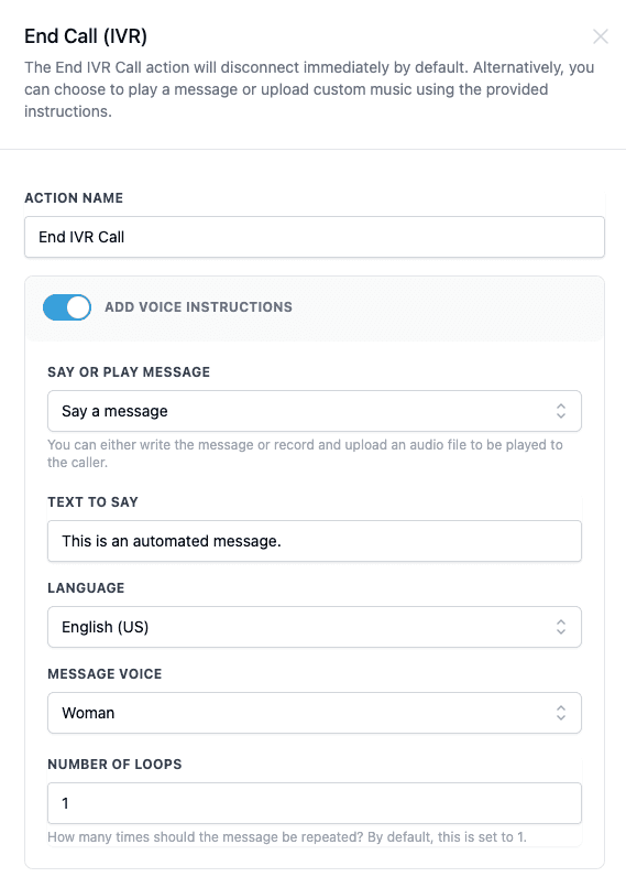 Schermata 1 — Azione Workflow - IVR Fine Chiamata