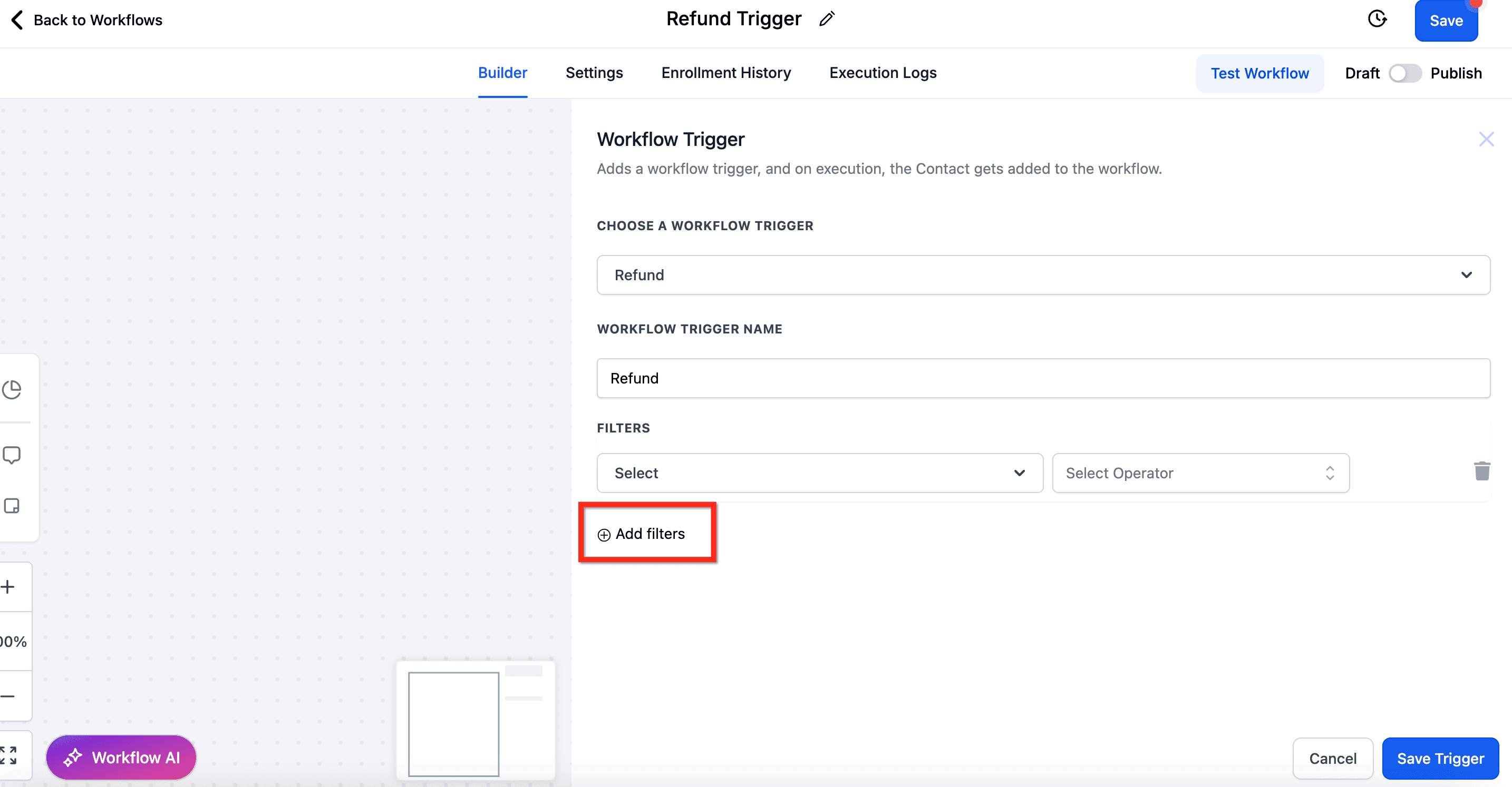 Schermata 3 — Trigger Workflow Rimborso in HITLEAD
