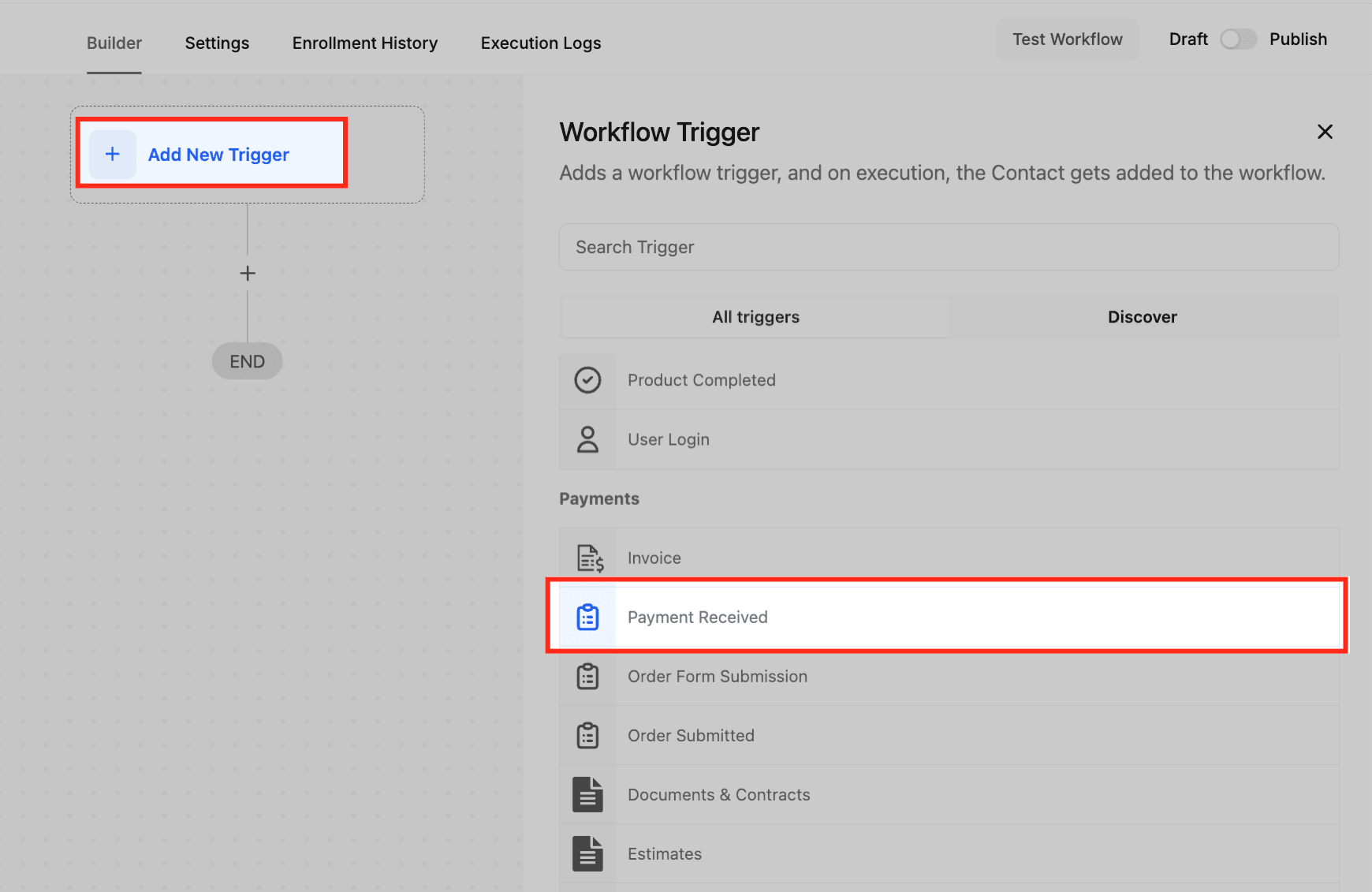 Schermata 2 — Workflow Trigger - Payment Received