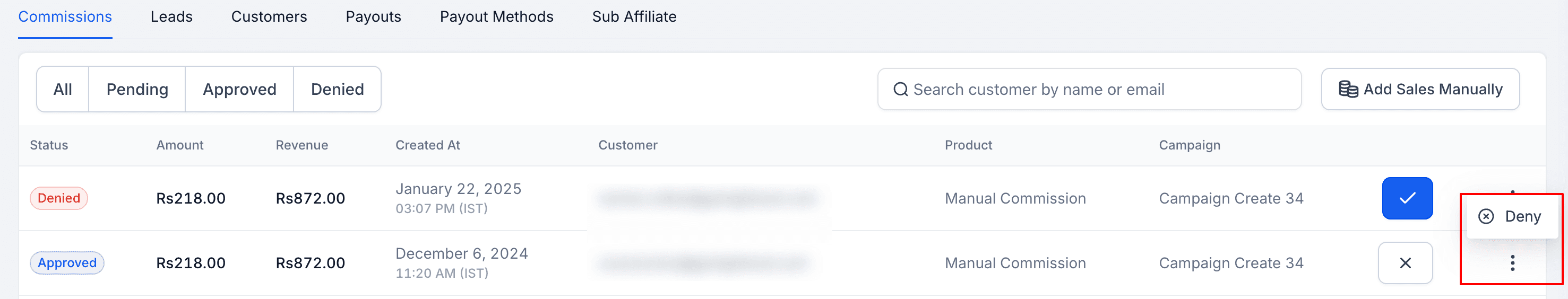 Schermata 4 — Gestione dei Clienti associati agli Affiliati