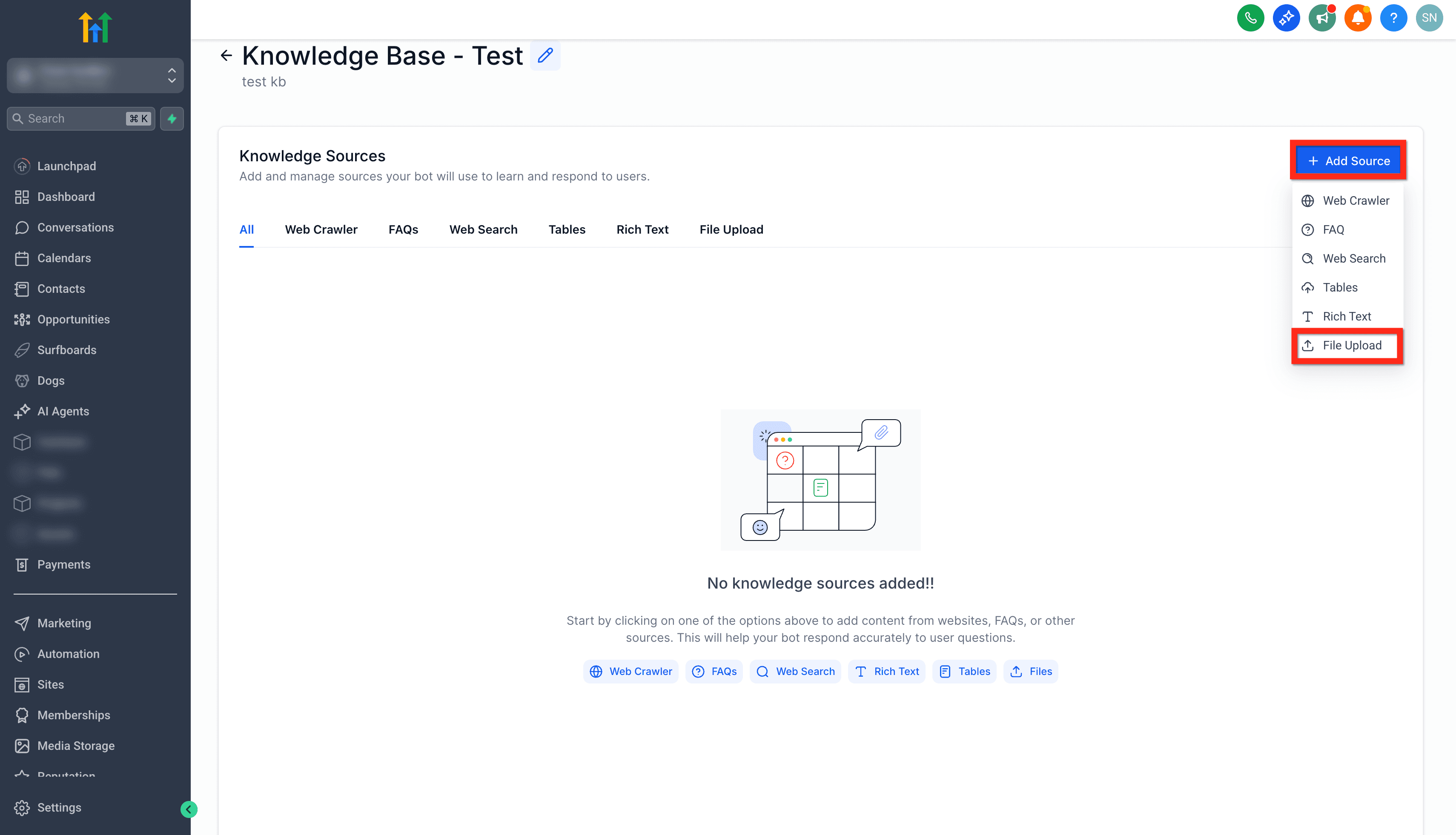 Schermata 3 — Knowledge Base - Supporto per Documenti e Rich-Text