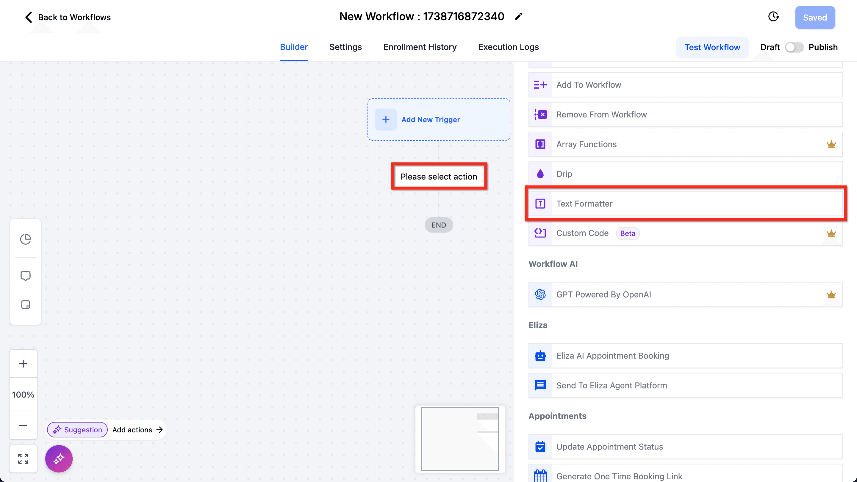 Schermata 2 — Azione Workflow - Text Formatter