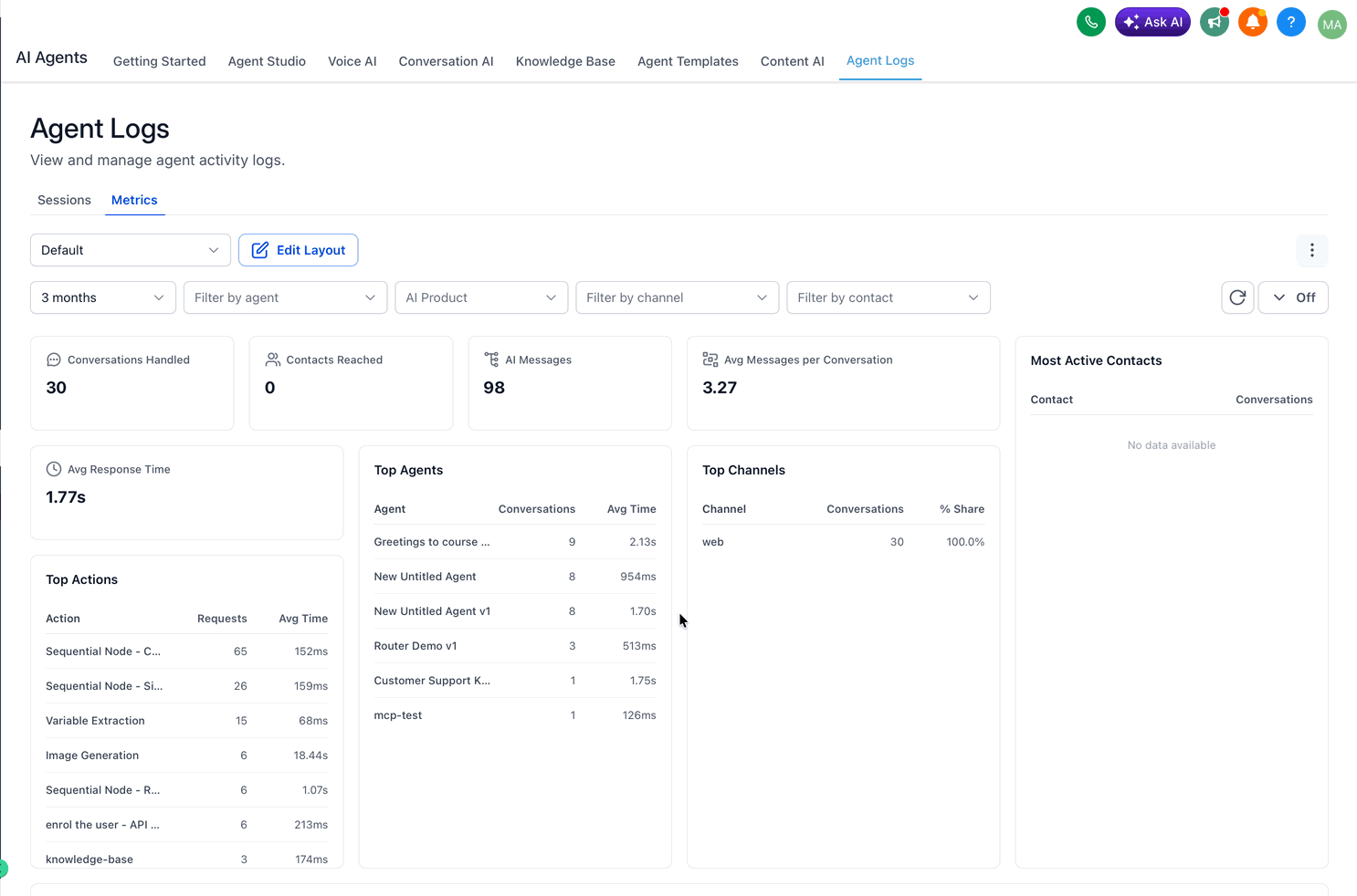 Schermata 2 — Metriche Agent Logs