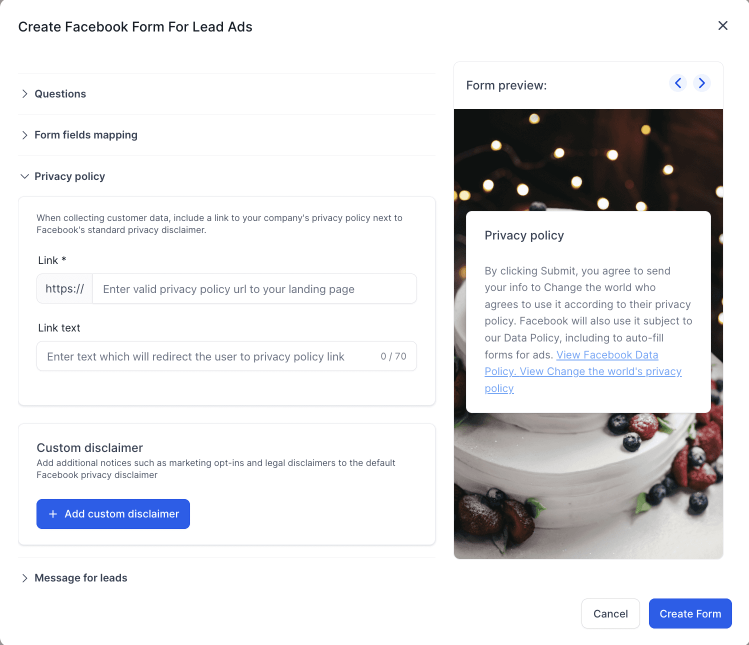 Schermata 8 — Come creare un Facebook Form in Ad Manager