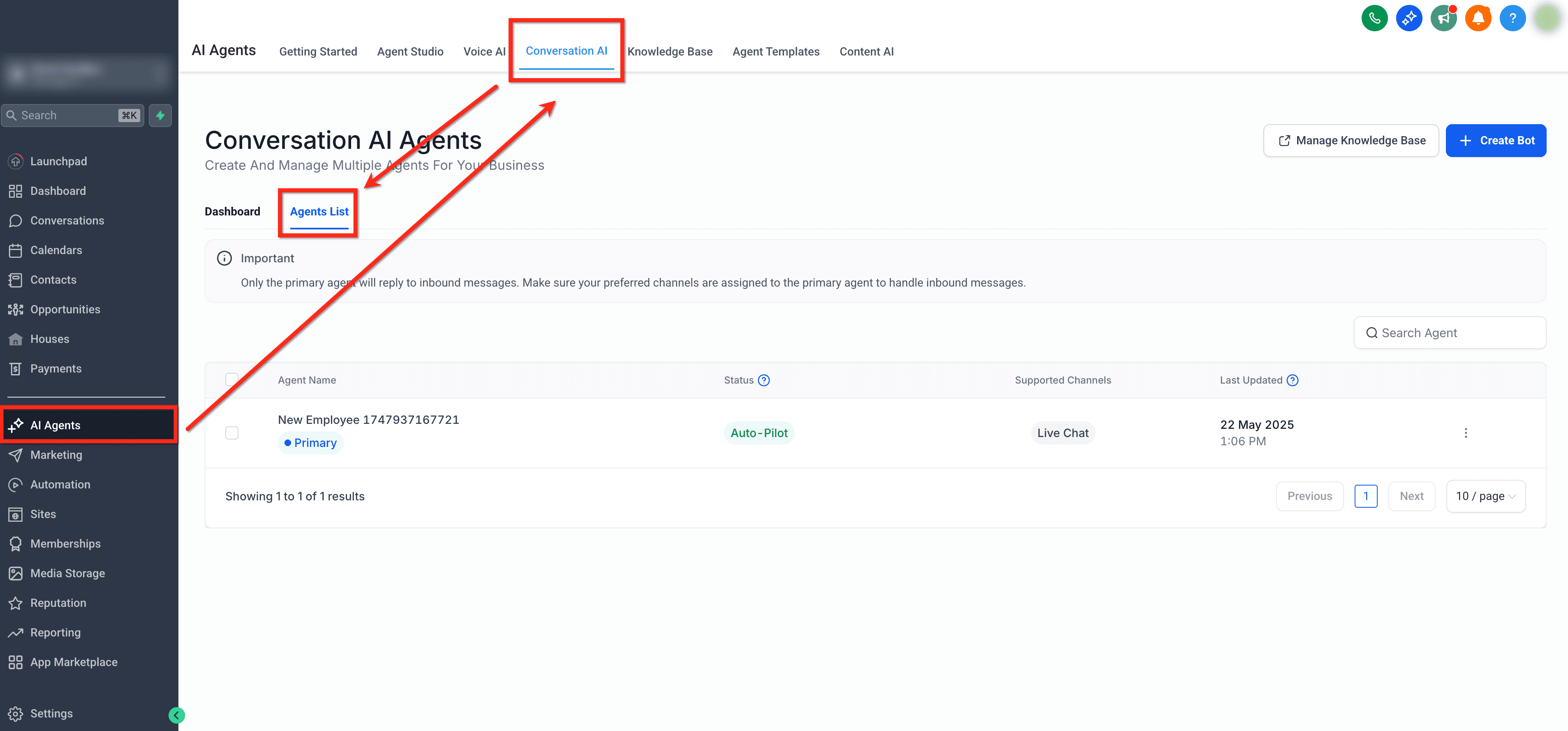 Schermata 1 — Come usare l'azione Add Contact Info in Conversation AI
