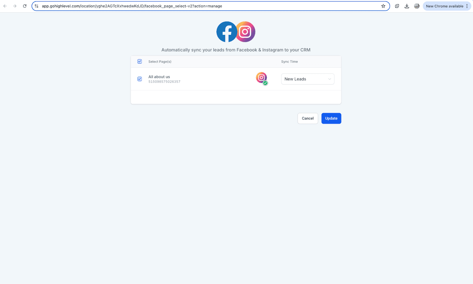 Schermata 11 — Integrazione Facebook Multi-Pagina Lead Ads