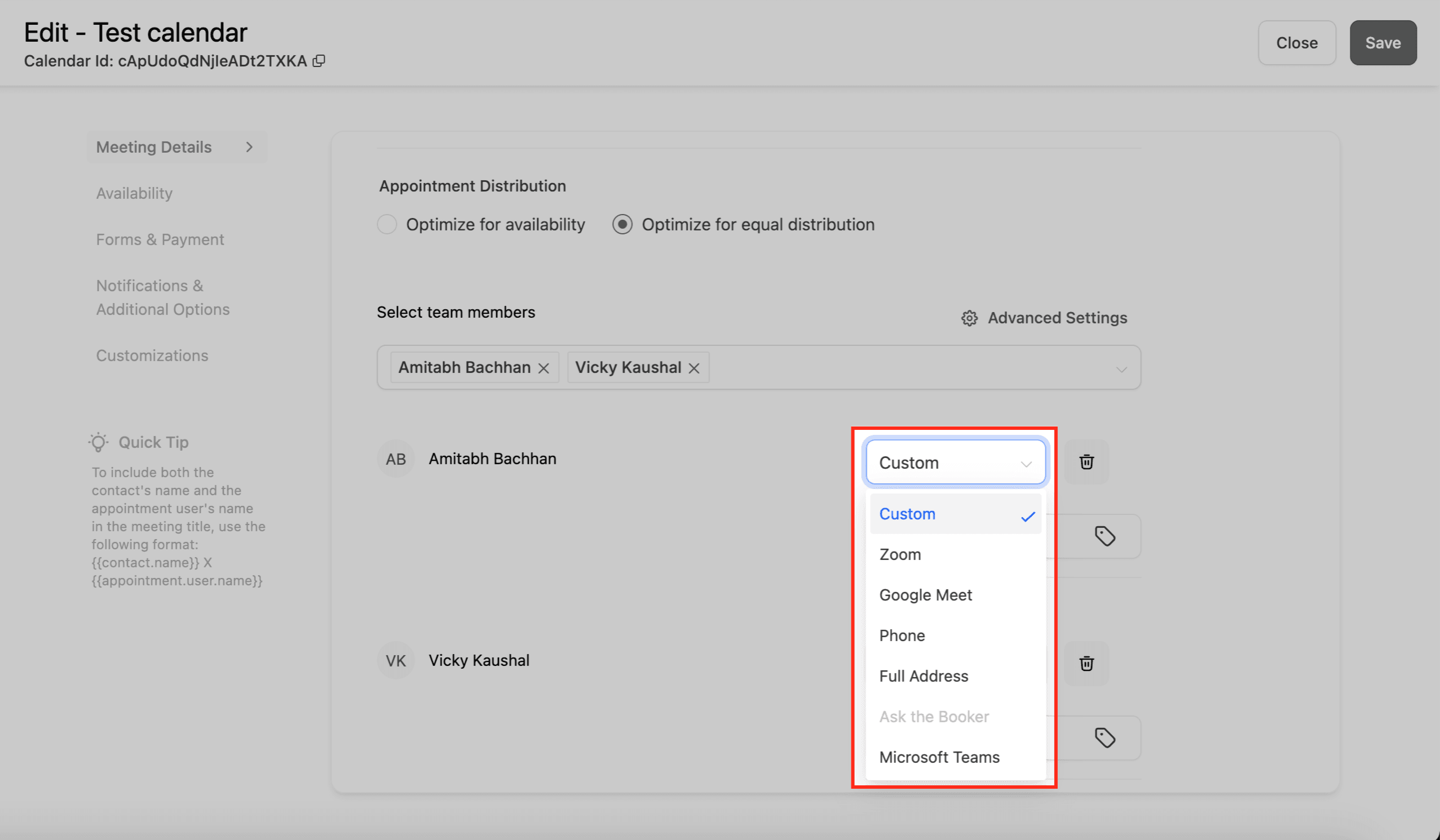 Schermata 4 — Logica di distribuzione degli appuntamenti per i Calendari Round Robin