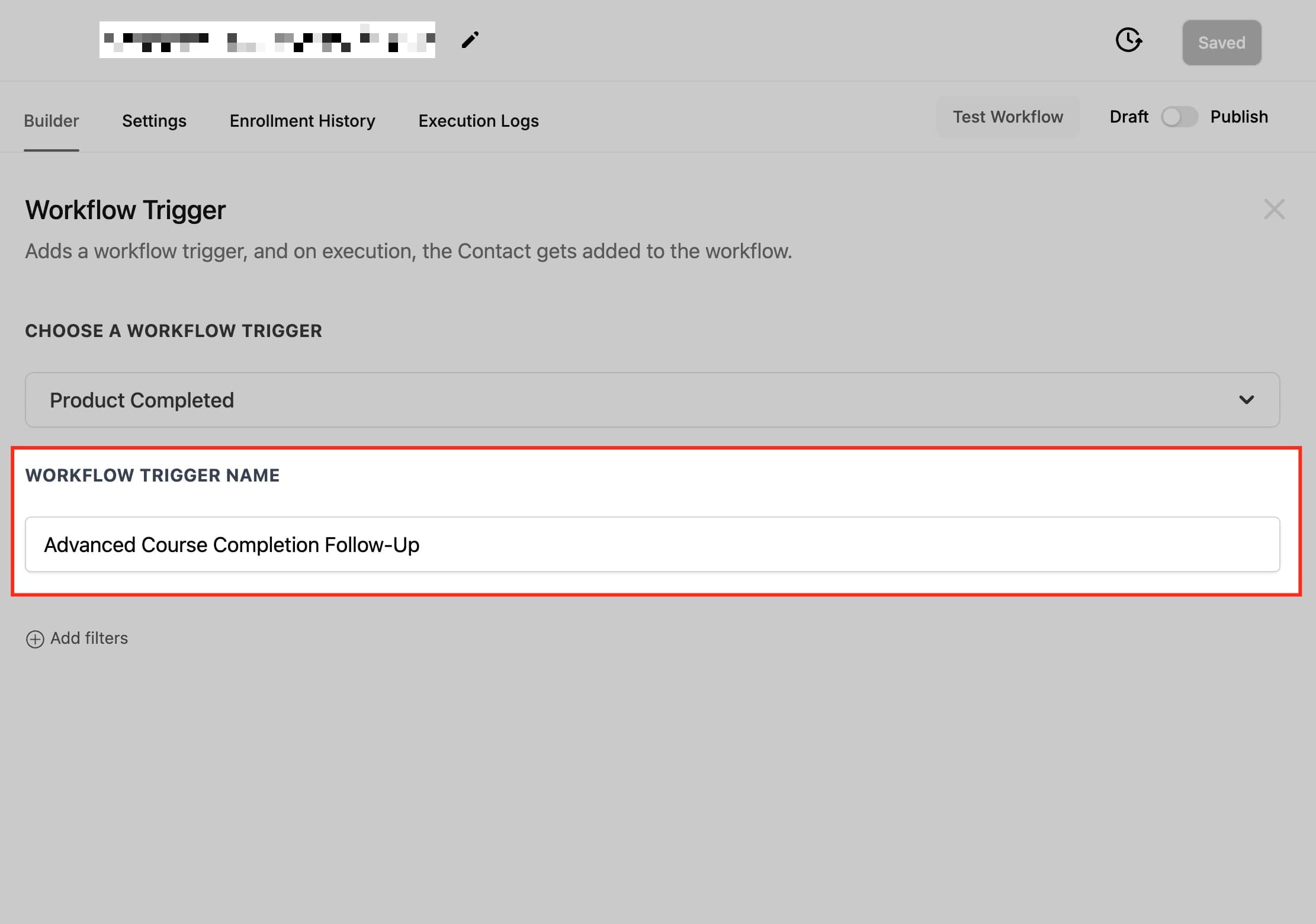 Schermata 2 — Workflow Trigger - Product Completed