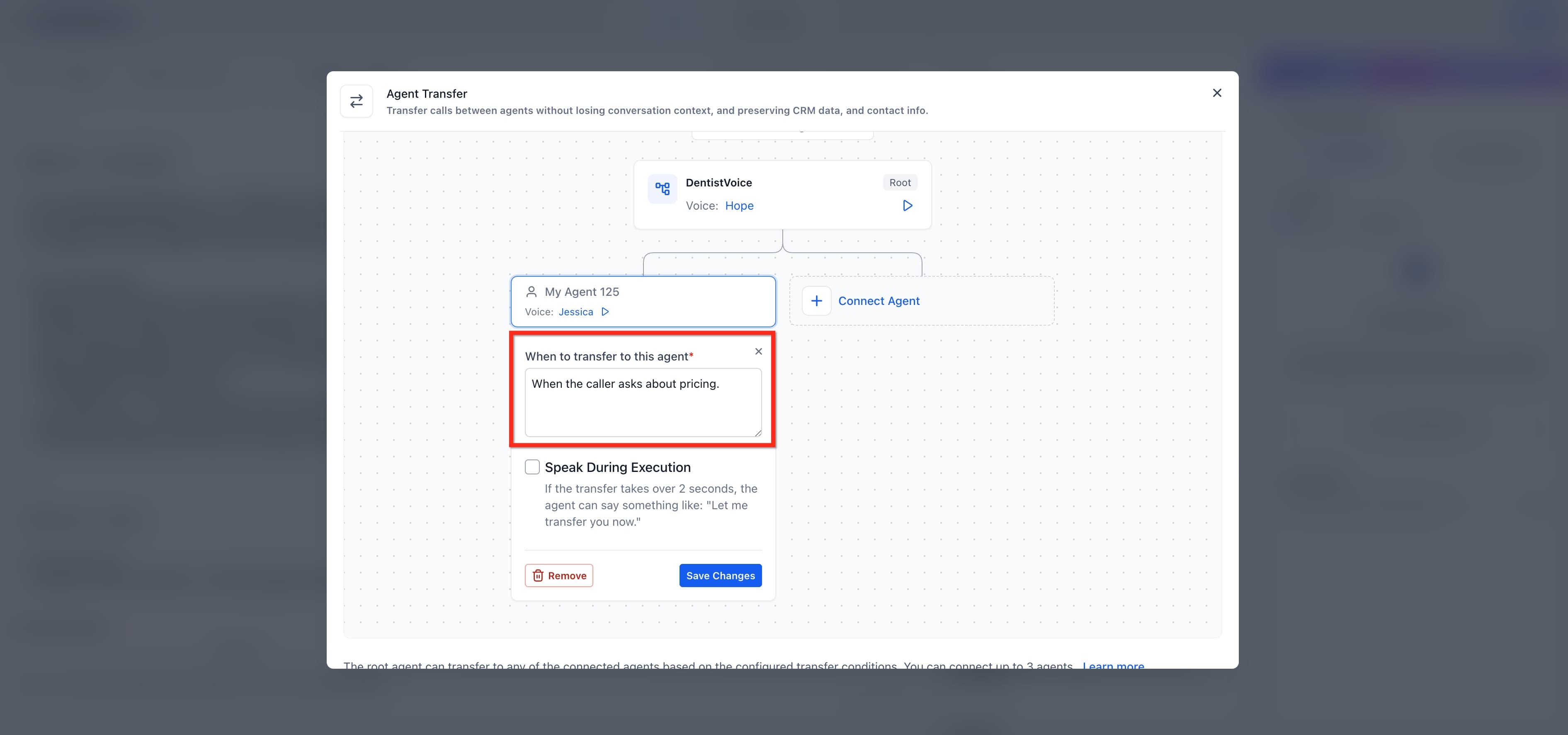 Schermata 11 — Voice AI: Trasferimento tra Agenti