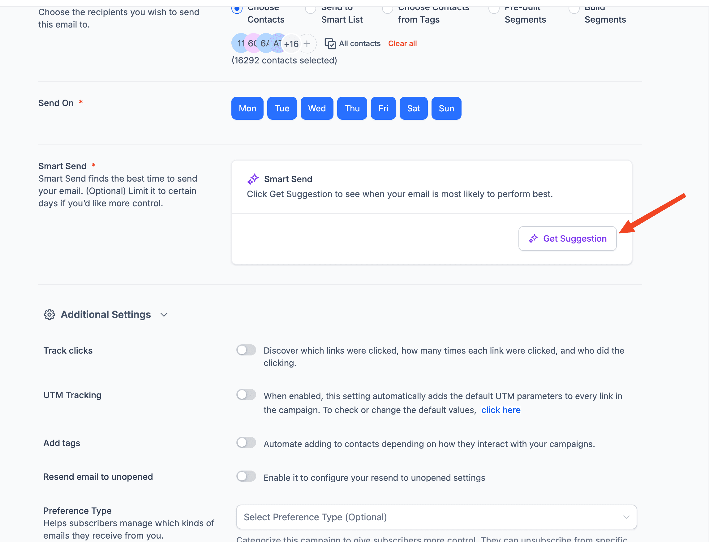 Schermata 2 — Smart Send: Raccomandazione del Momento Ottimale nelle Campaign Email