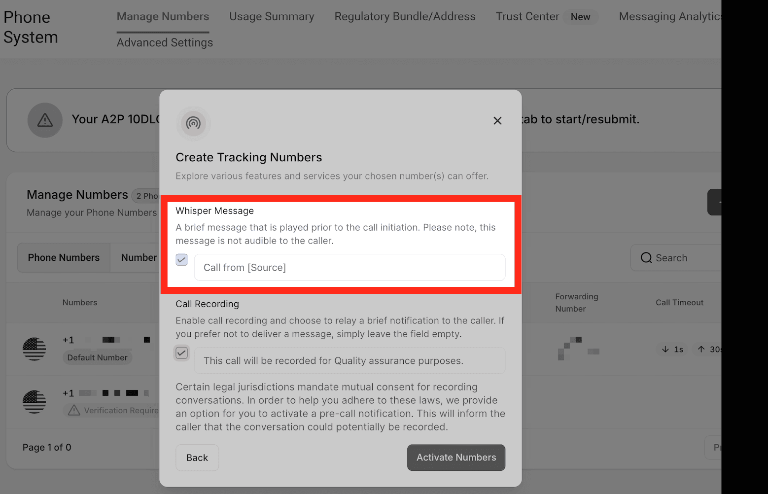 Schermata 17 — Come configurare il Call Tracking (Number Pool)