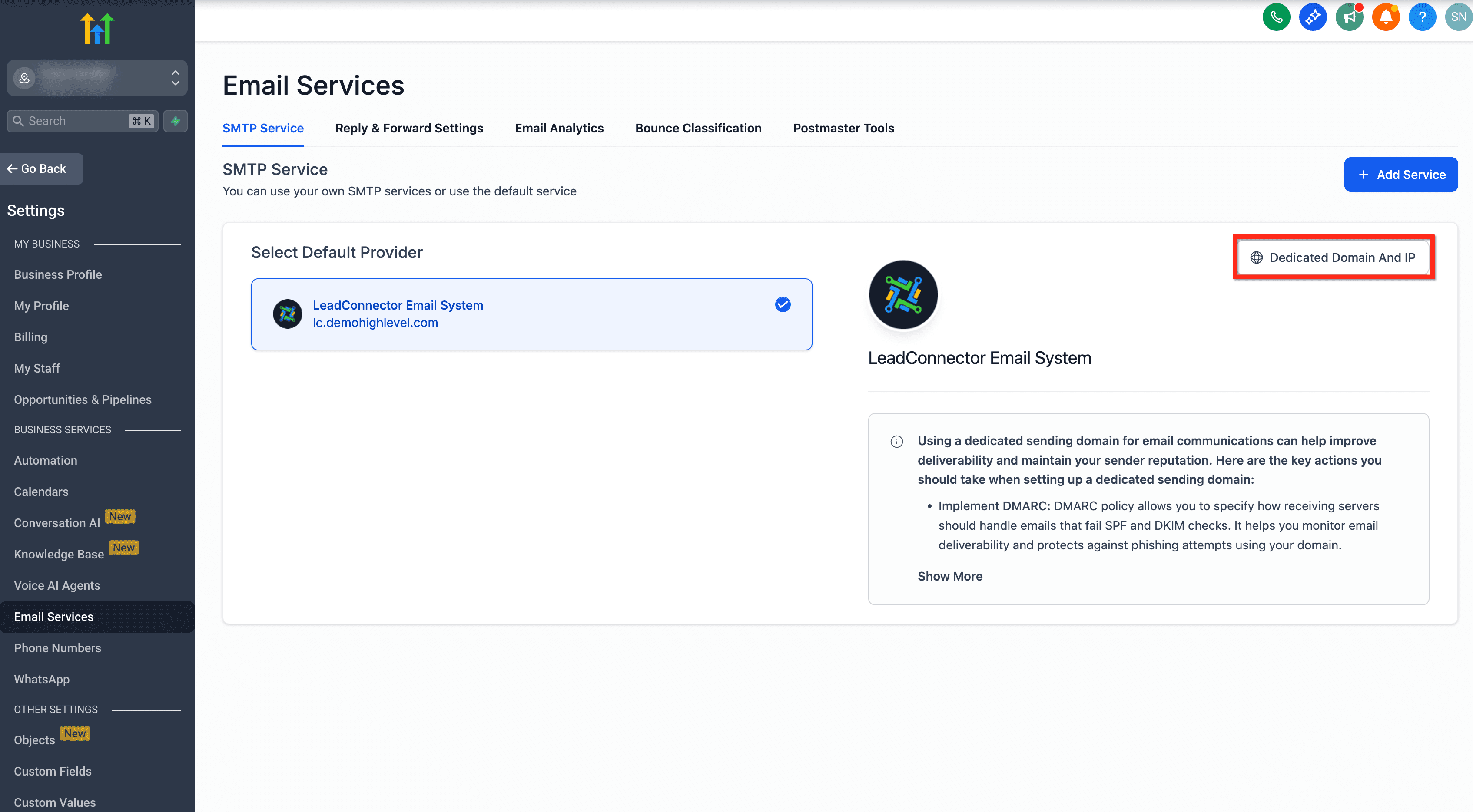 Dedicated Domain and IP tab for sub-account