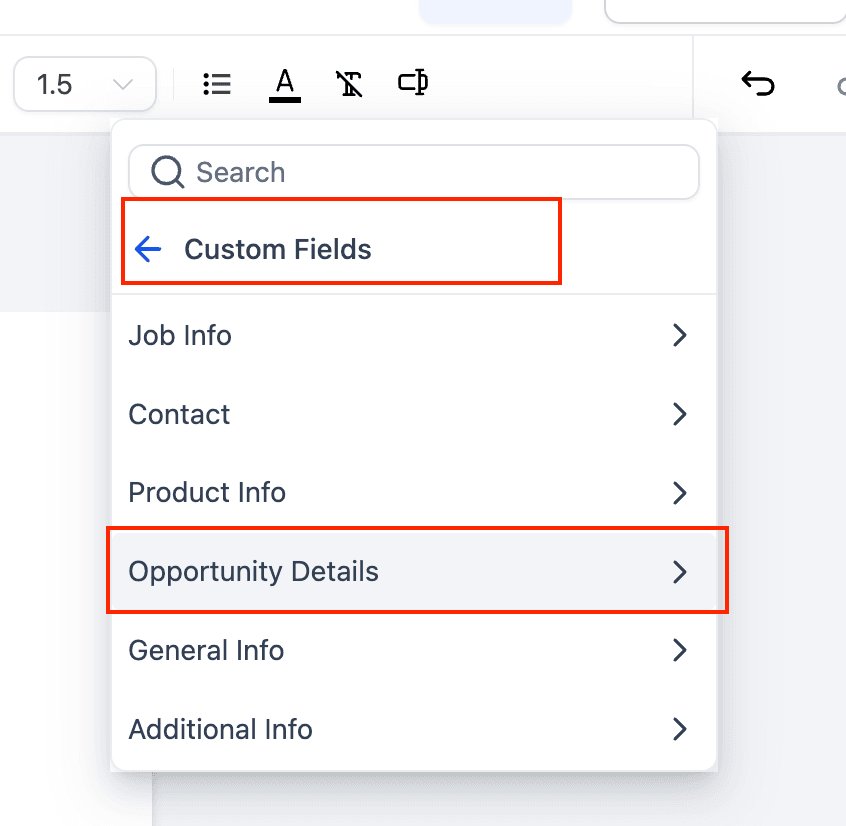 Schermata 5 — Template Documenti & Contratti con Valori Personalizzati delle Opportunità