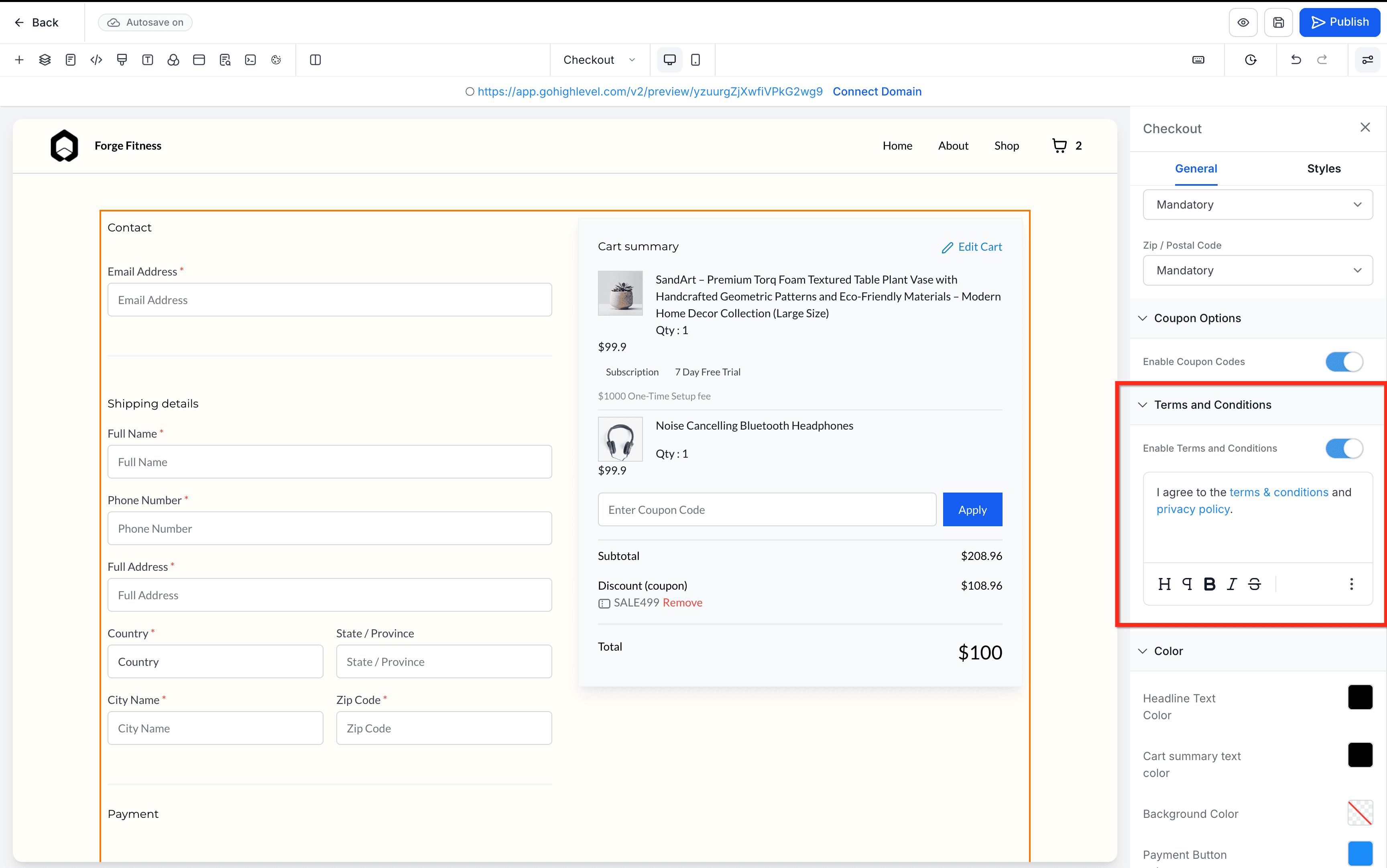 Schermata 14 — Ecommerce Store - Personalizzare le Pagine di Checkout