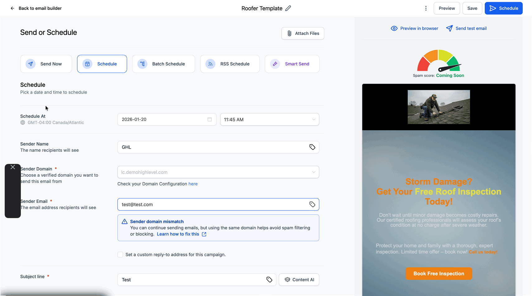 Schermata 7 — Come inviare o pianificare una Email Campaign