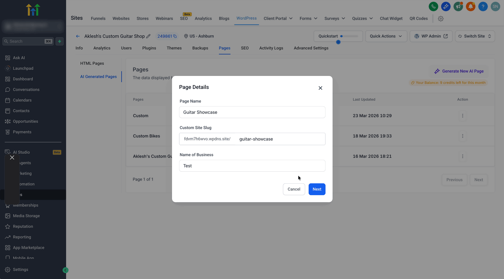 Schermata 5 — WordPress - Page Builder con AI