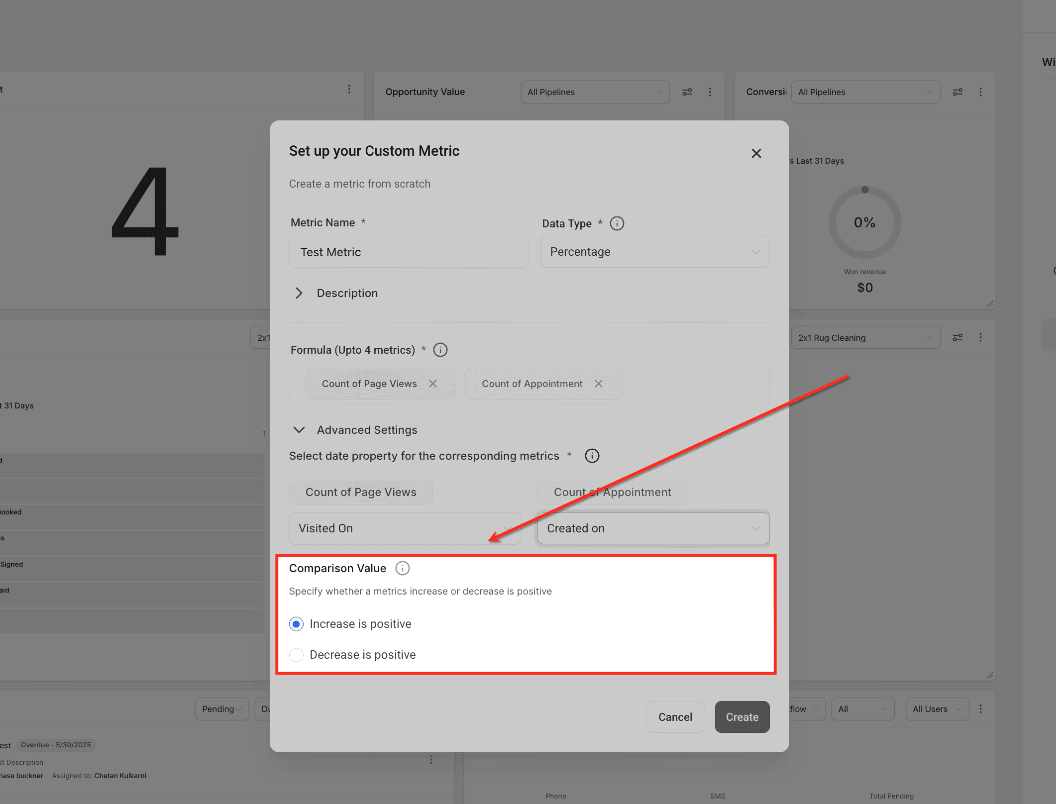 Schermata 11 — Come creare e usare le Custom Metrics per i Report della Dashboard