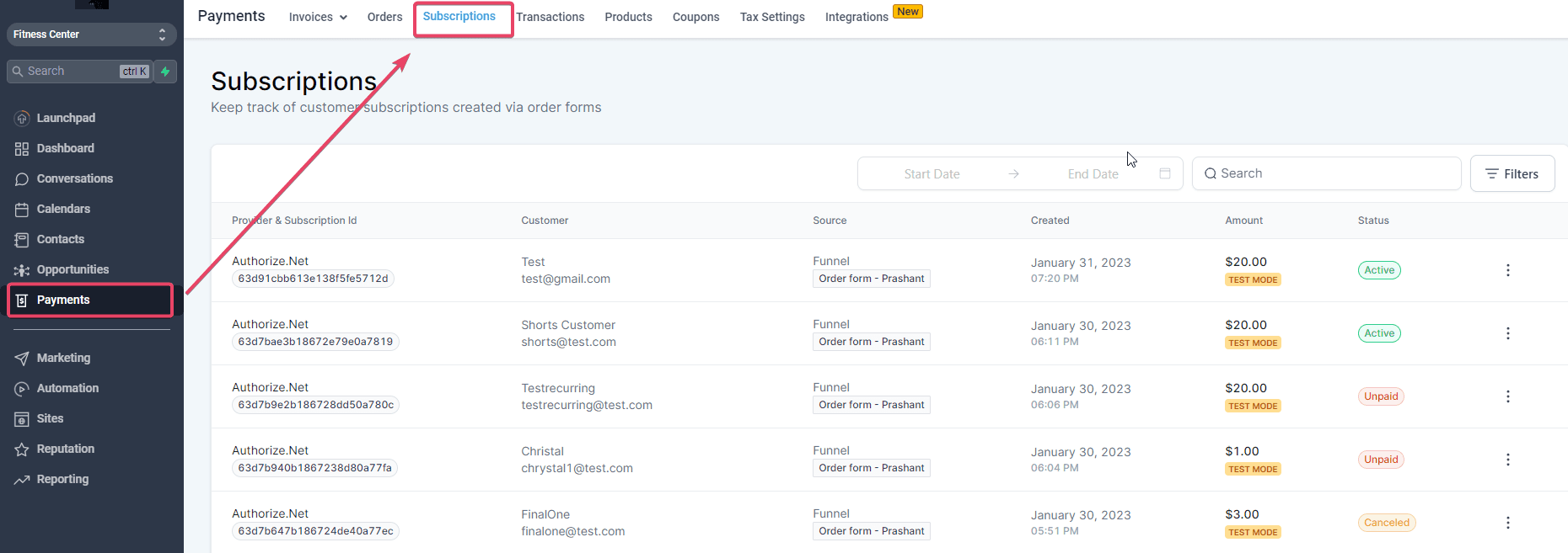 Schermata 10 — Integrazione Authorize.net per l'elaborazione dei pagamenti