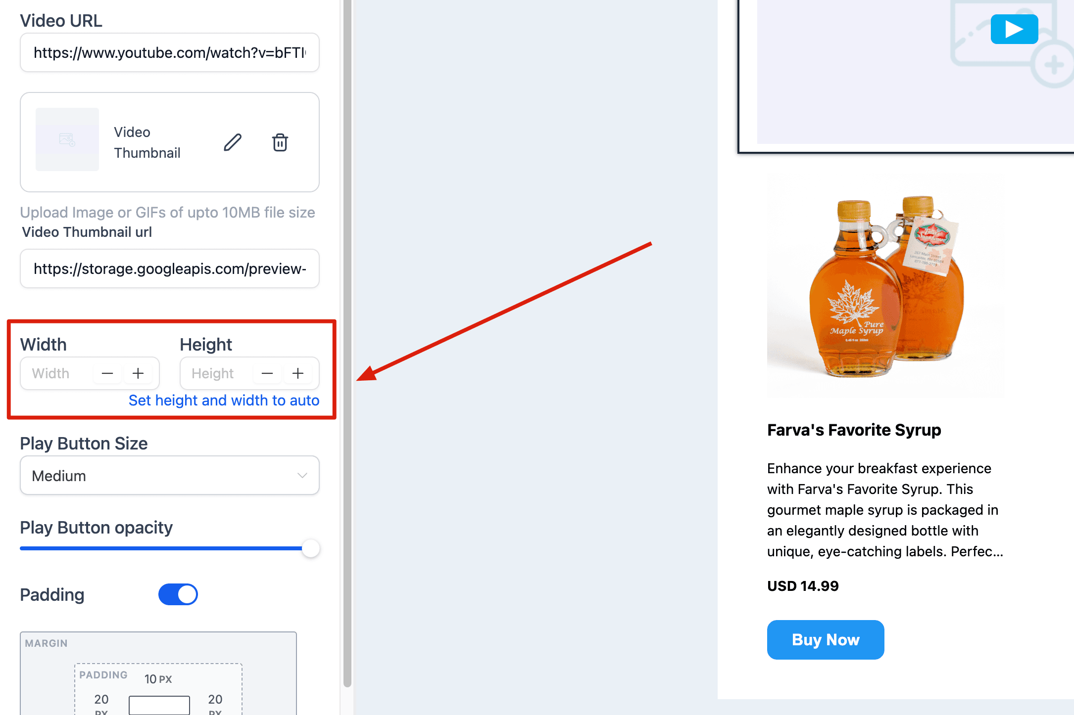 Schermata 6 — Elemento Video nell'Email Builder